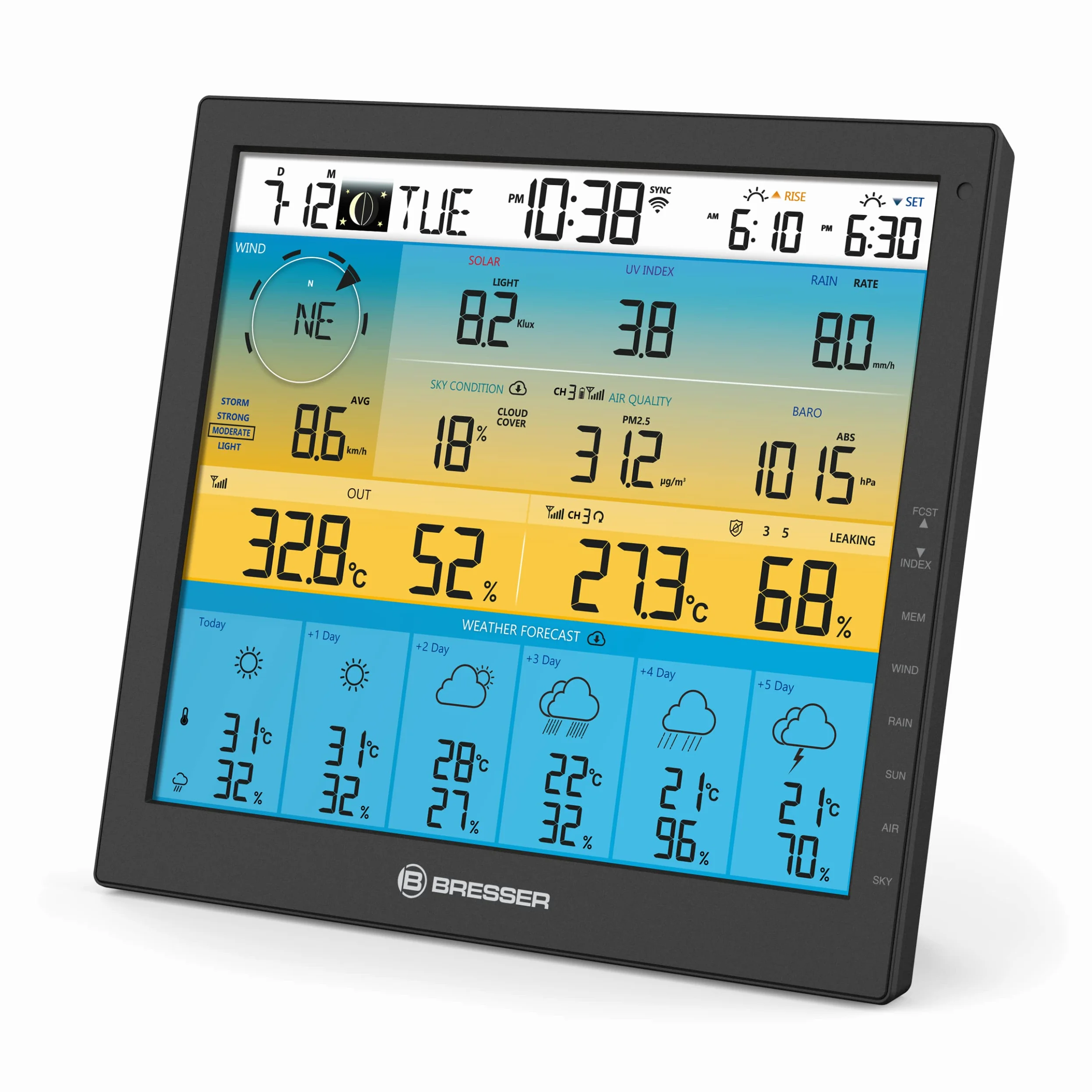 BRESSER WLAN 4CAST Station Météo sans Fil WiFi avec Capteur Extérieur 7 en 1 À L’énergie Solaire avec Prévisions Météo À 6 Jours et D’Autres Données Météo Noir