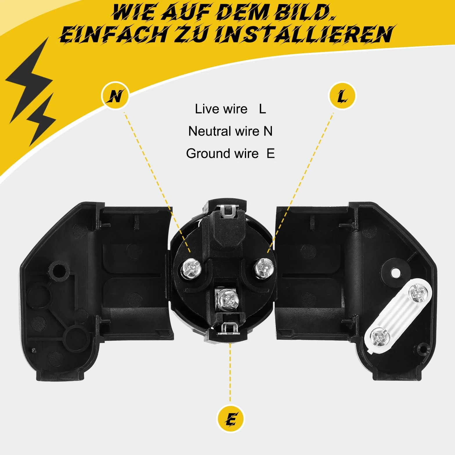 Fiches Schuko Mâle 250V 16A IP20 Noir Prise Électrique Coudée