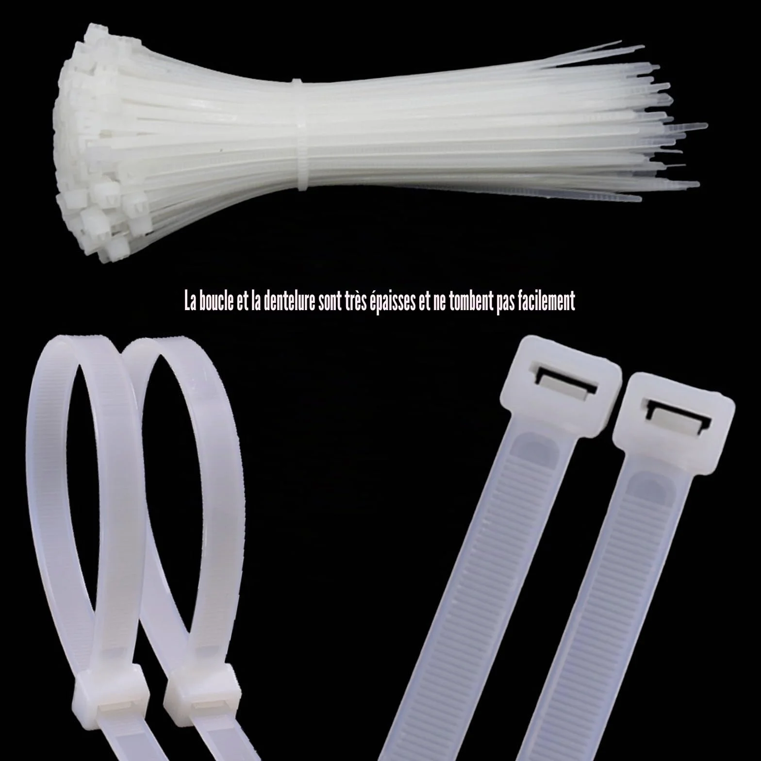 Attaches de câble adhésives blanches 120 mm/150 mm Lot de 200