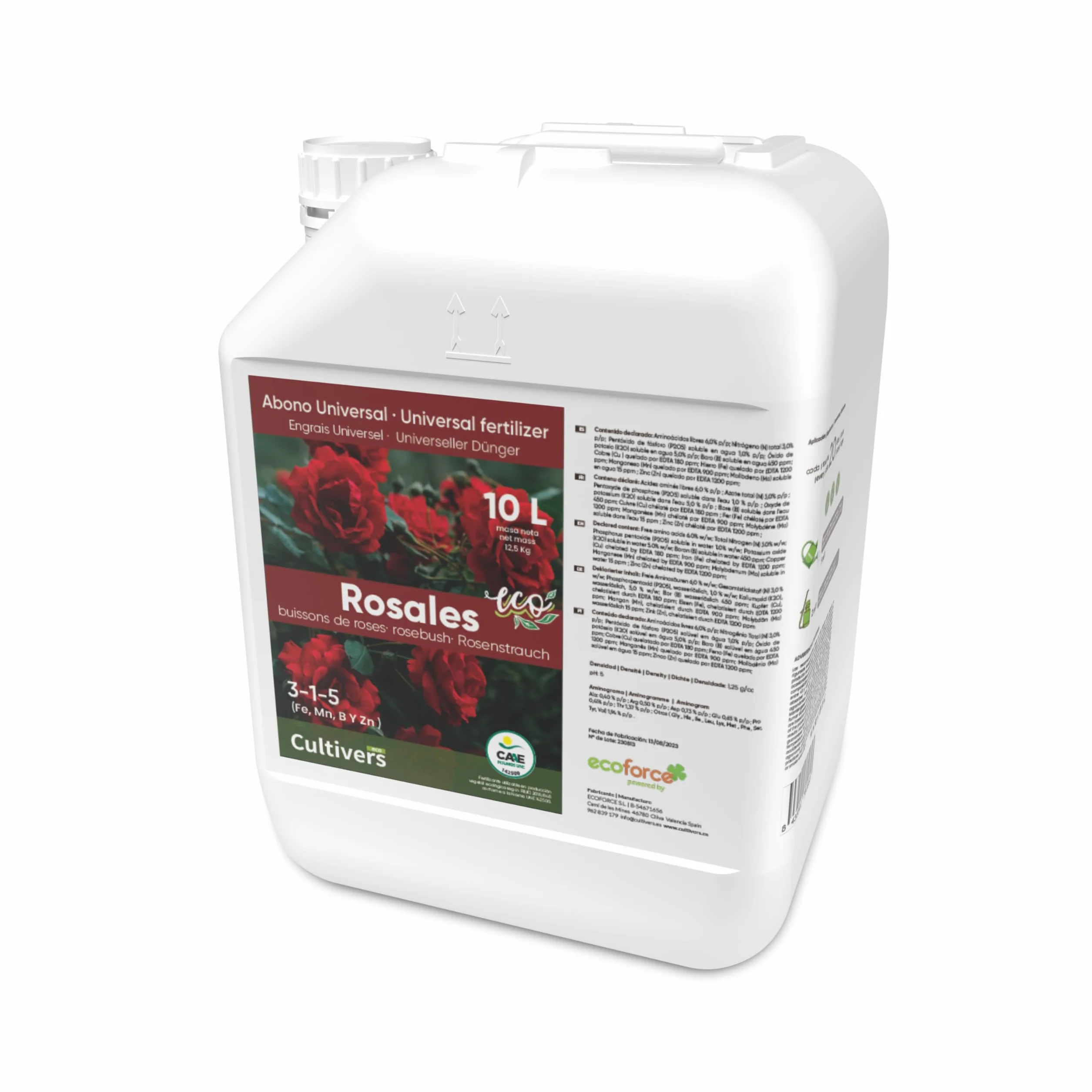 CULTIVERS Engrais Bio pour Roses 10 L. Engrais Liquide Feuilles Plus Vertes, Plus Grande Floraison et intensifie la Couleur. avec des macronutriments et des micronutriments. Engrais 100% Biologique