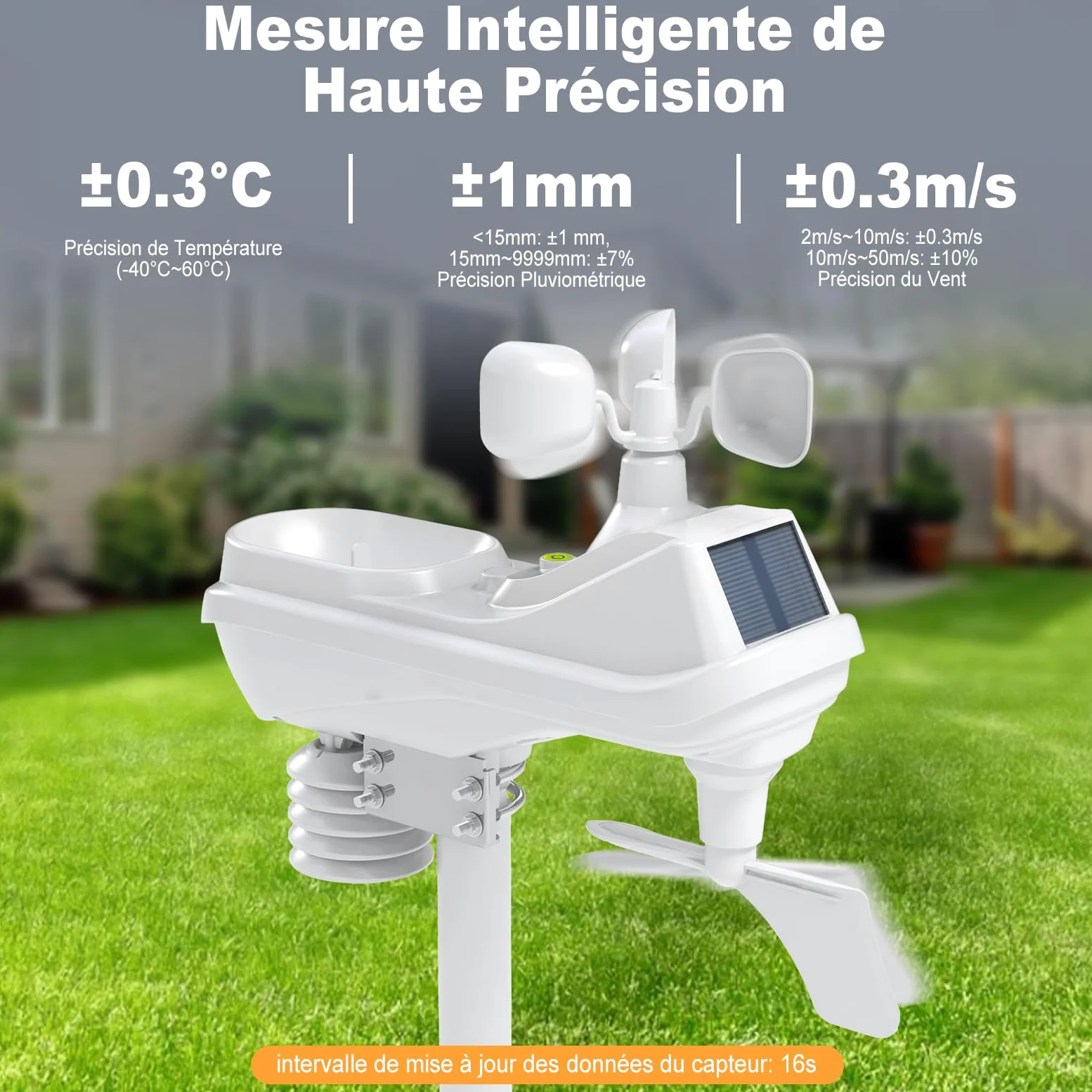Urageuxy 7-en-1 Station Meteo Intérieur Extérieur San Fil 7,6" Avec DCF, Station Météo Avec Pluie, Vent, Température, Humidité, Prévisions, Pression pour Jardin et Balcon, Logiciel Windows
