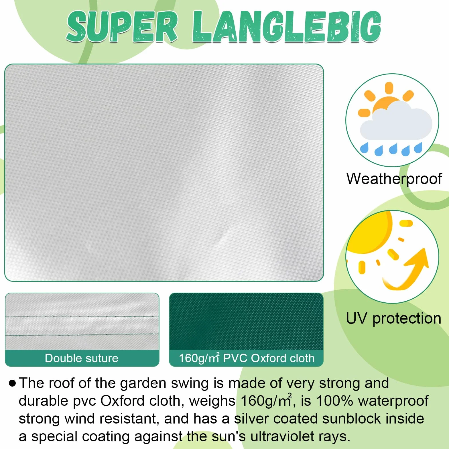 WingFly Toit Balancelle Toit de Rechange pour Balancelle Balançoire Imperméable Beige/Vert/Gris Convient à de Nombreuses Tailles, 210 x 145 cm (Vert)