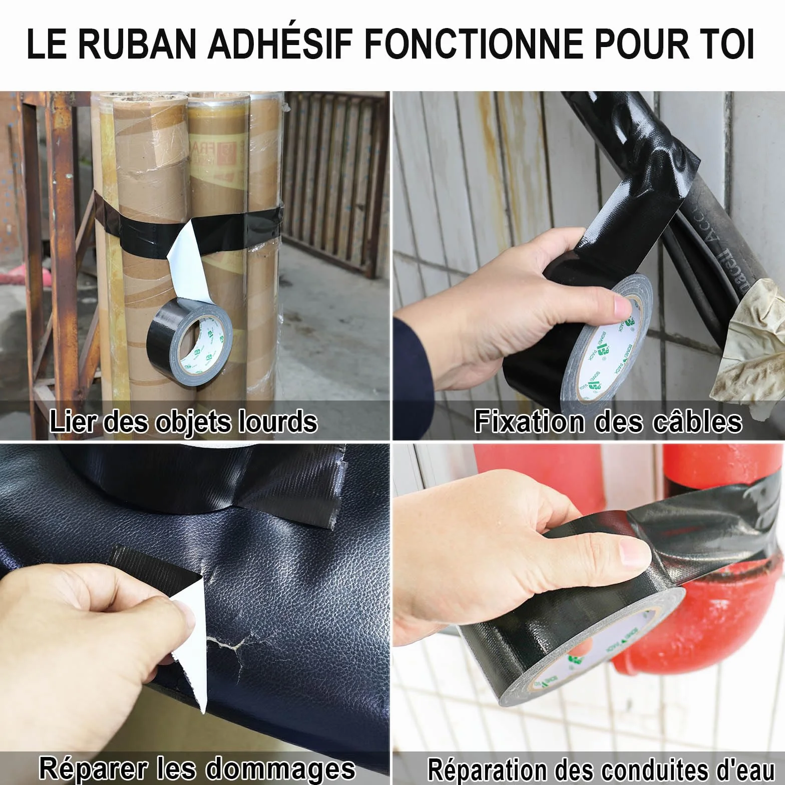BOMEI PACK Ruban Adhésif Toilé Noir Heavy Duty Duct Tape 50 mm x 30 m