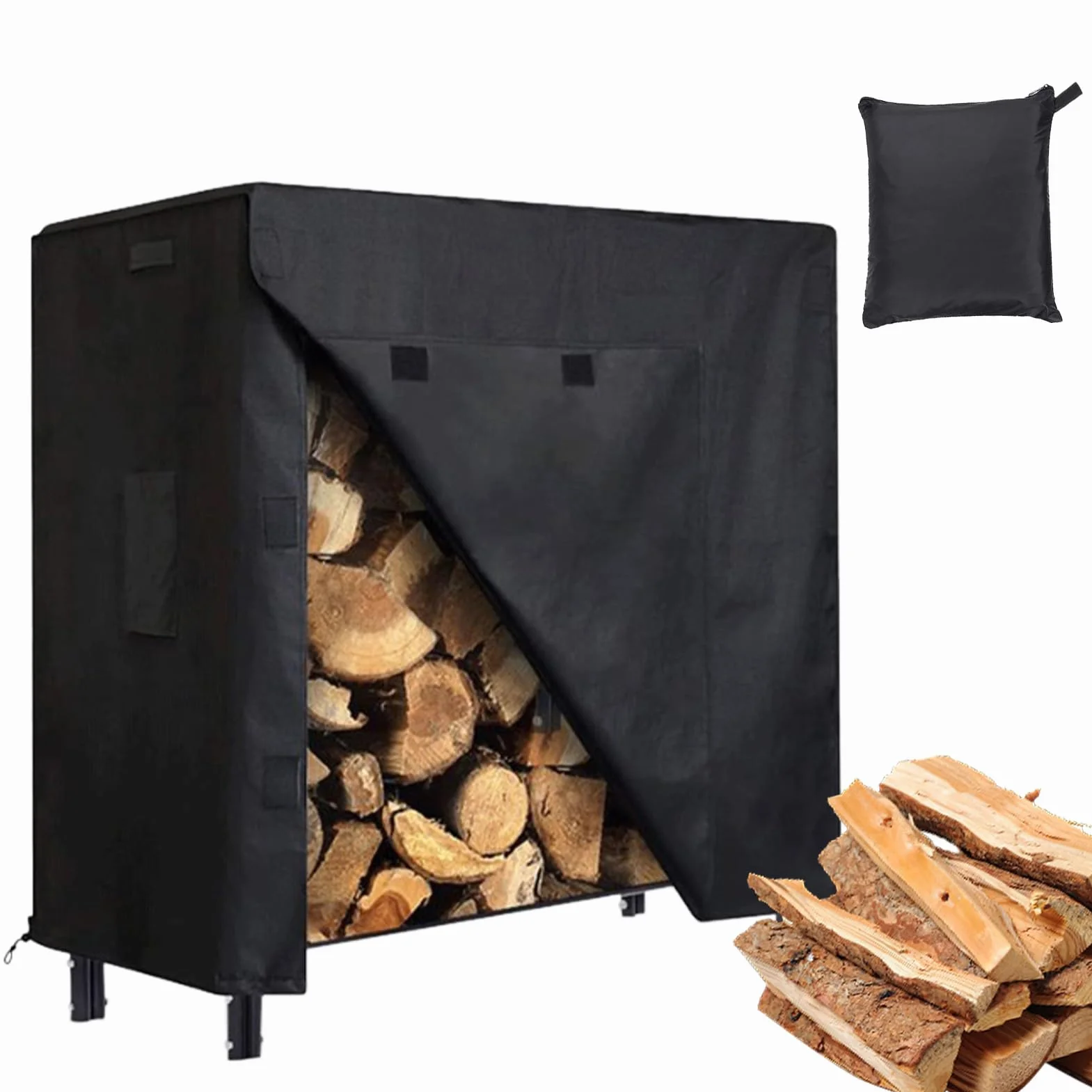 Support à bûches de bois de chauffage avec couvercle imperméable – Capacités imperméables, housse de support à bois de chauffage en tissu Oxford, couvertures robustes pour supports à bûches | Housses