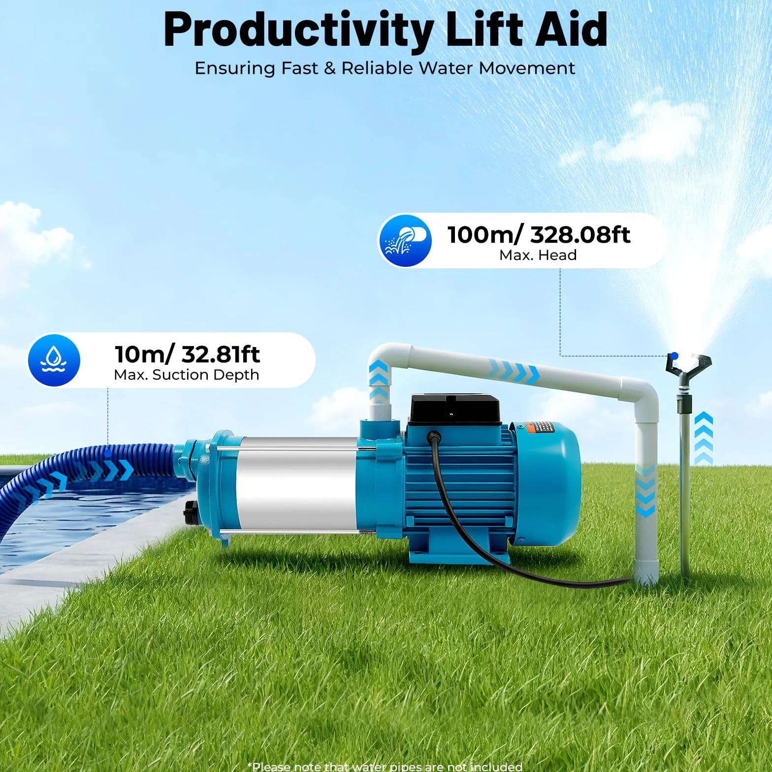 Pompe de surface 2200W 10 bar 4000 L/h 1" acier inoxydable haute pression pour puits irrigation maison