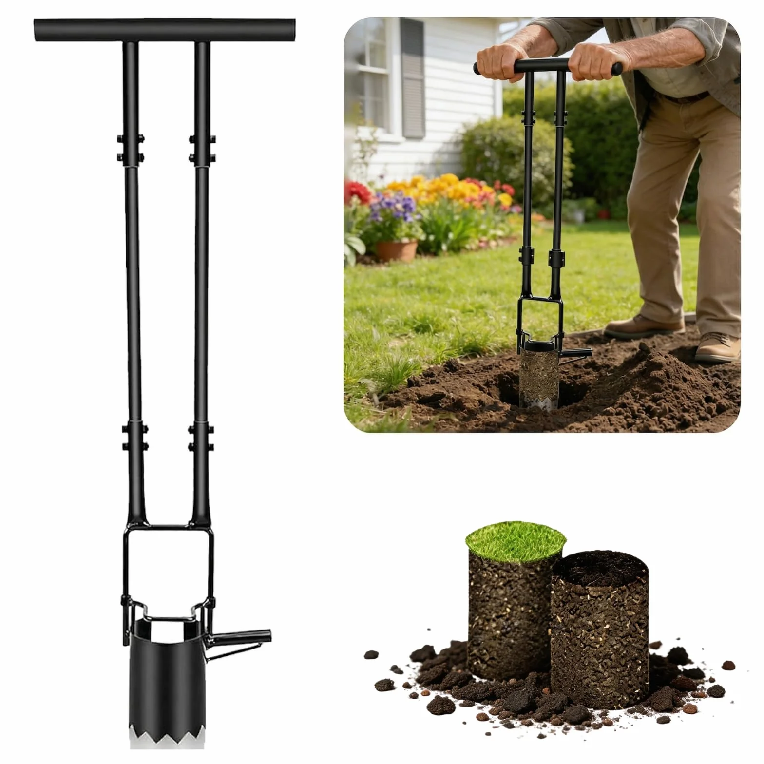 Plantoir à Bulbes Professionnel 1 Pièce, Outil de Plantation à Bulbes avec Manche Long et Dégagement Automatique du Sol, Plantoir Jardinage pour Tulipes, Jonquilles, Iris, Jardin et Pelouse
