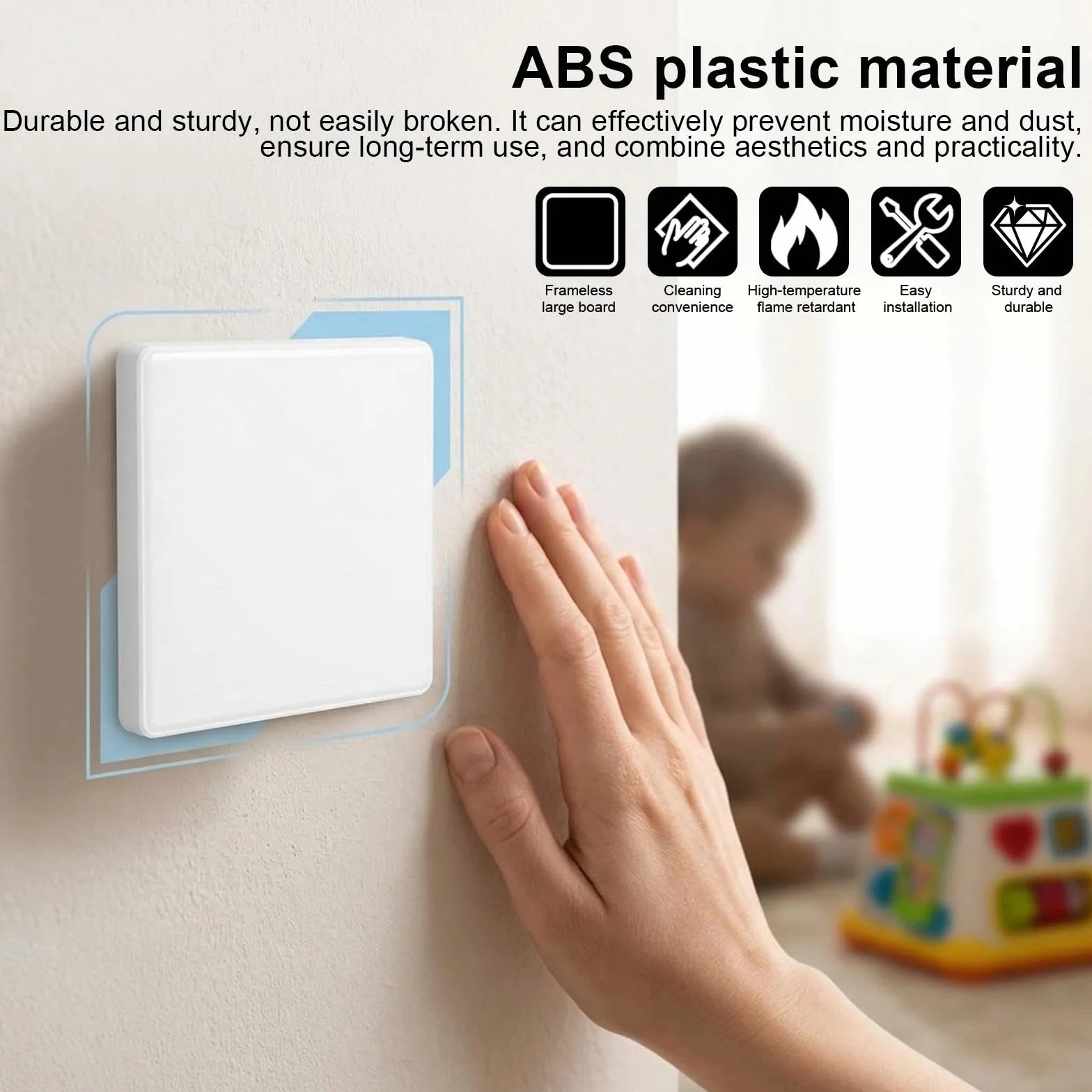 Cache Prise 8,6 x 8,6 cm Blanc ABS Plastique Montage sans Perçage pour Prises Inutilisées