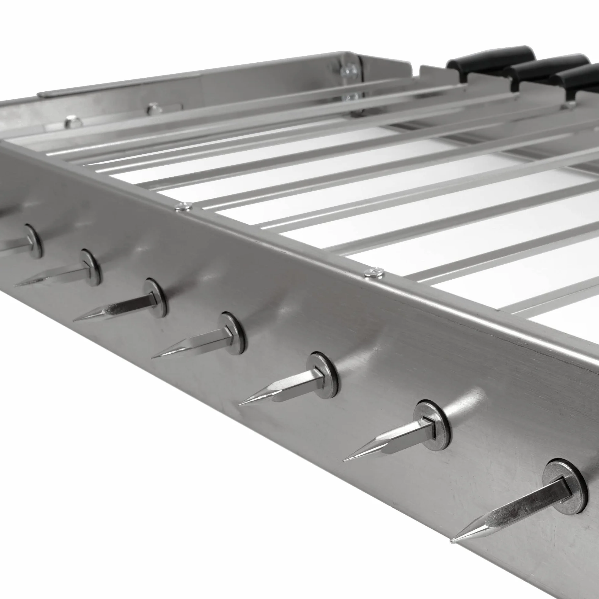 BBQ-Toro Tournebroche électrique - En acier inoxydable - Avec 9 brochettes et moteur - Taille réglable 56 x 26-40 cm - Prise d'alimentation et USB - Chachlyk Mangal - Broche pour rôtisserie