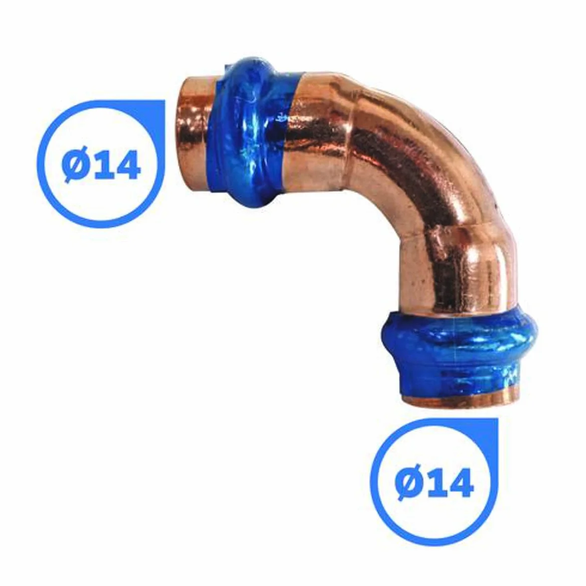 SOMATHERM Courbe 90° cuivre à sertir FF Ø14 raccord indémontable EN1057 16 bars 95°C