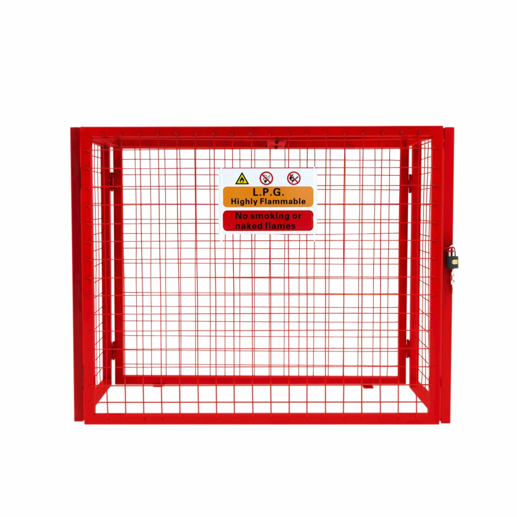 Cage Métallique de Rangement Gaz Acier Rouge - 100 x 140 x 50 cm Butane Propane Intérieur Extérieur Coffre Sécurisé 3 x 19 kg [Autocollant Sécurité, Cadenas & Clés INCLUS]