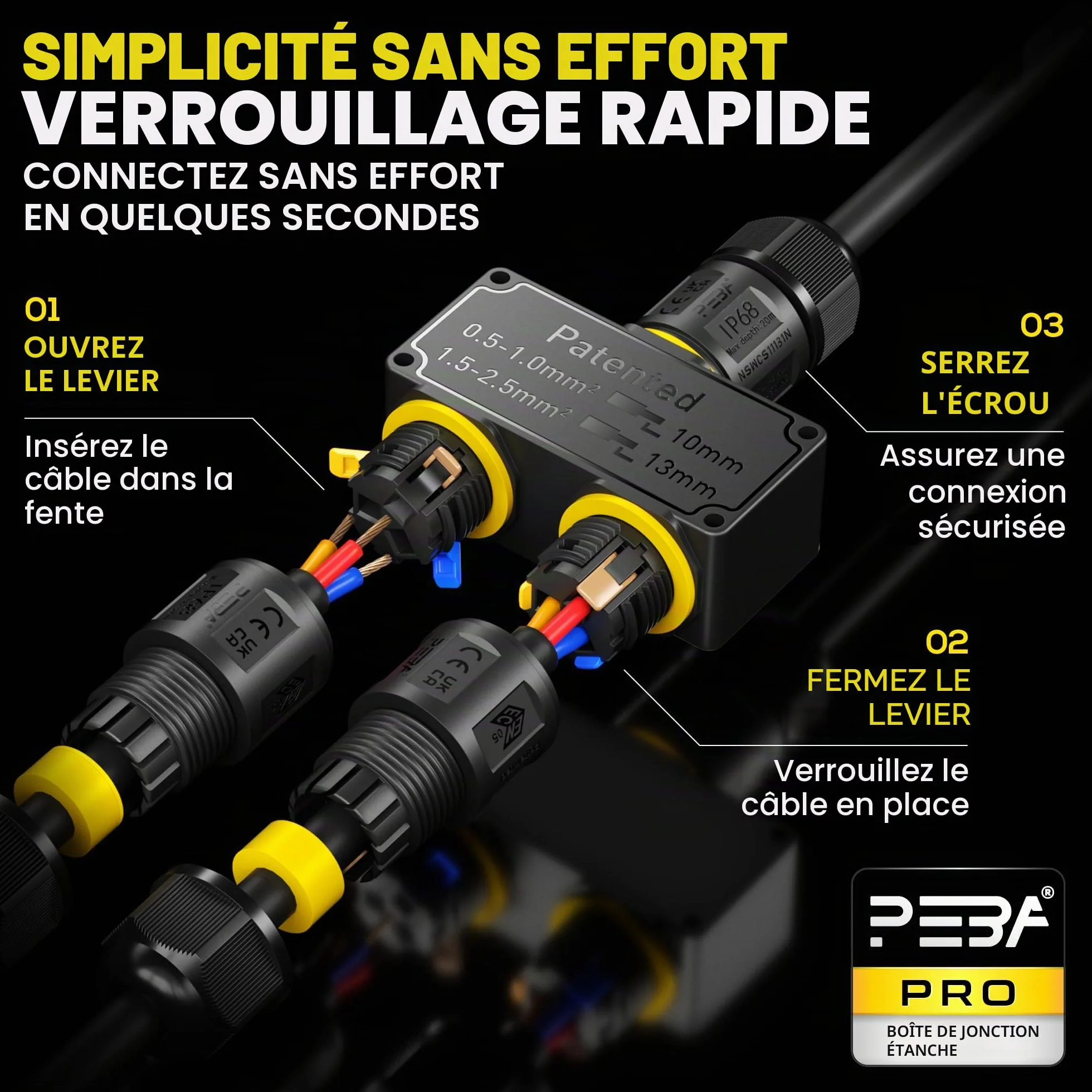 Connecteurs de Câbles Étanches IP68 Boîte de Jonction 3 Voies Raccord Extérieur Jardin