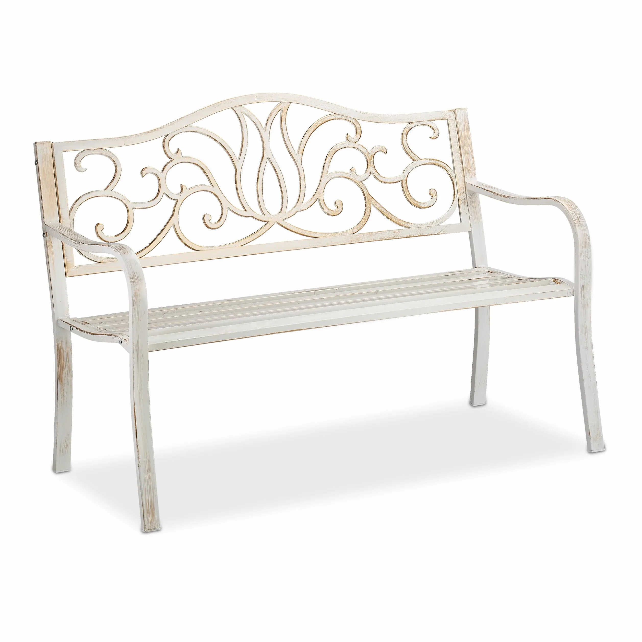 Relaxdays Banc Jardin Antique, 2 Personnes, Balcon, terrasse, métal, HLP : 90 x 127,5 x 63cm, Acier, Fonte, Blanc-Bronze