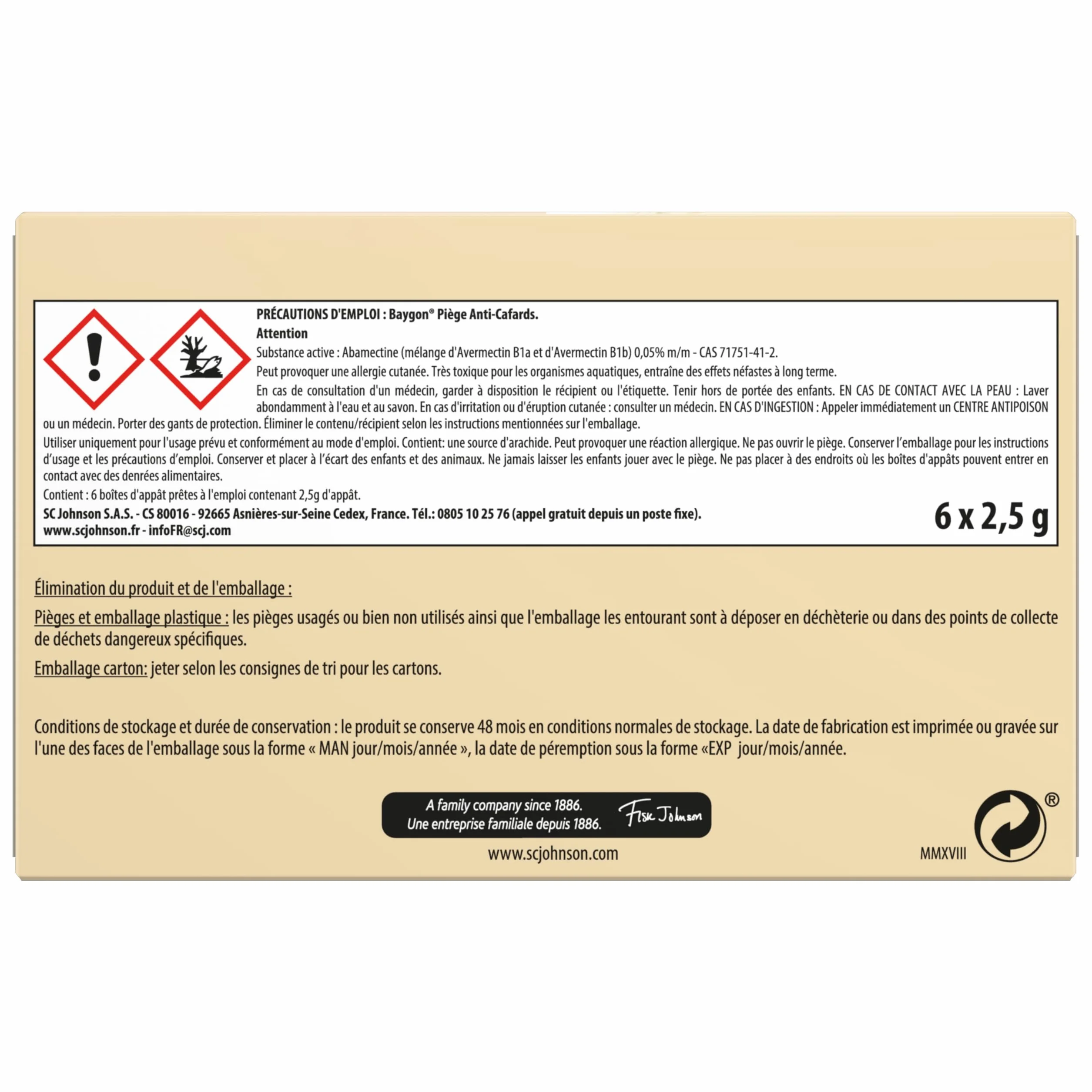 Baygon Pièges Anti-Cafards 6 Boîtes Protection Cuisine 3 Mois Efficacité Continue Sans Odeur