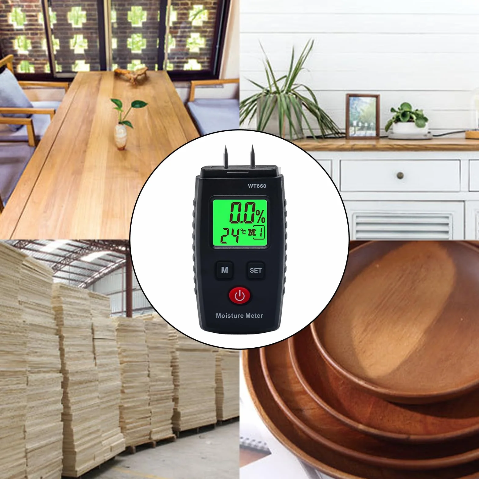 Hygromètre à pin pour bois 7 modes écran LCD rétroéclairage détecteur de moisissure matériaux de construction
