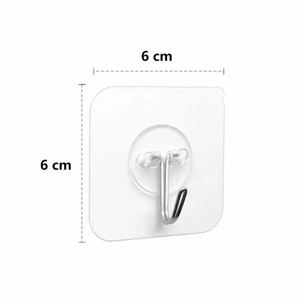 Crochets Adhésifs Transparent 5 kg 6 Pièces Auto Adhésif Murale Salle de Bain Cuisine Plafond