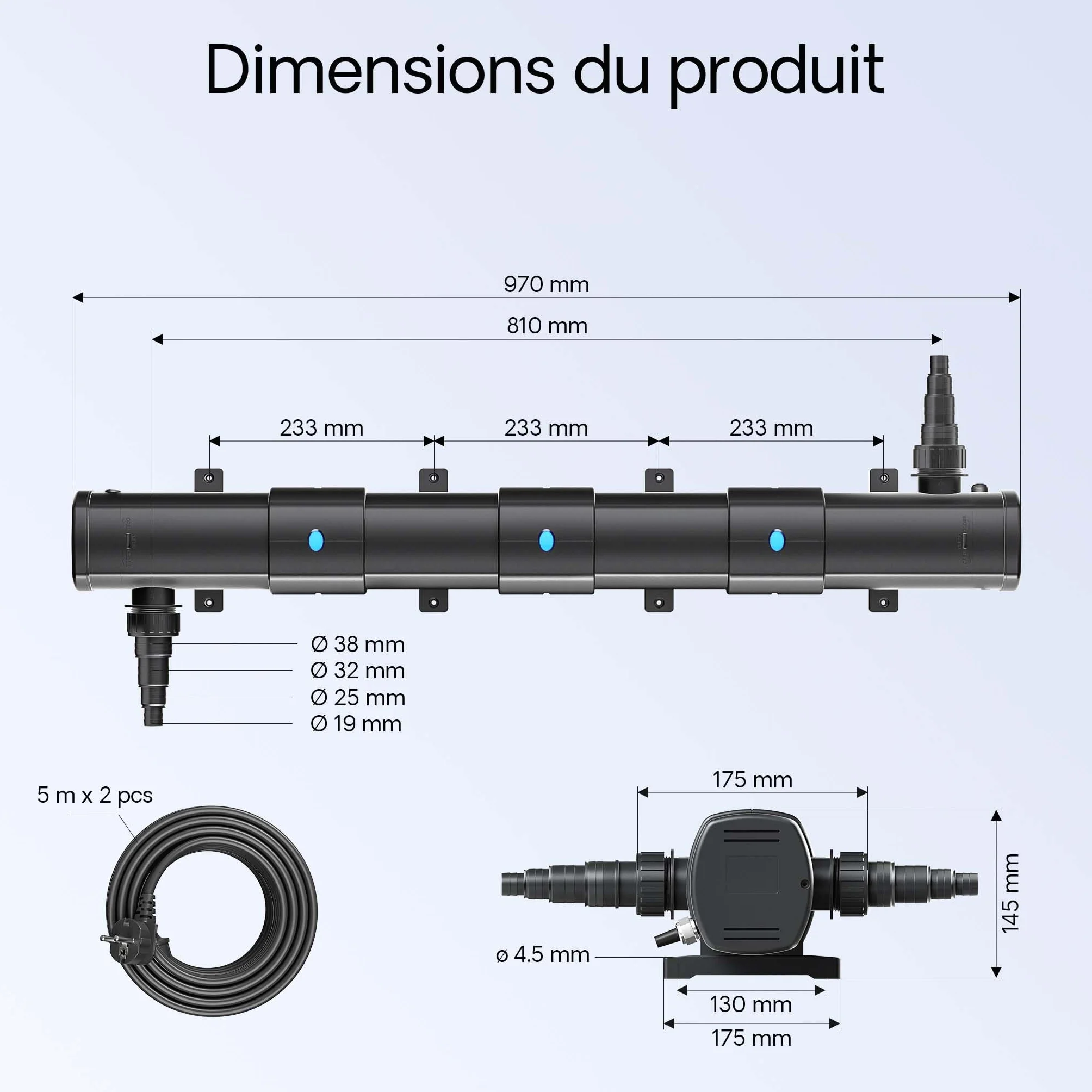 Wiltec Kit complet Filtre de bassin CBF-350B 60000 L Pompe NEO10000 SuperECO 10000l/h 80W Lampe UVC CUV-272 72W Tuyau 25 mm