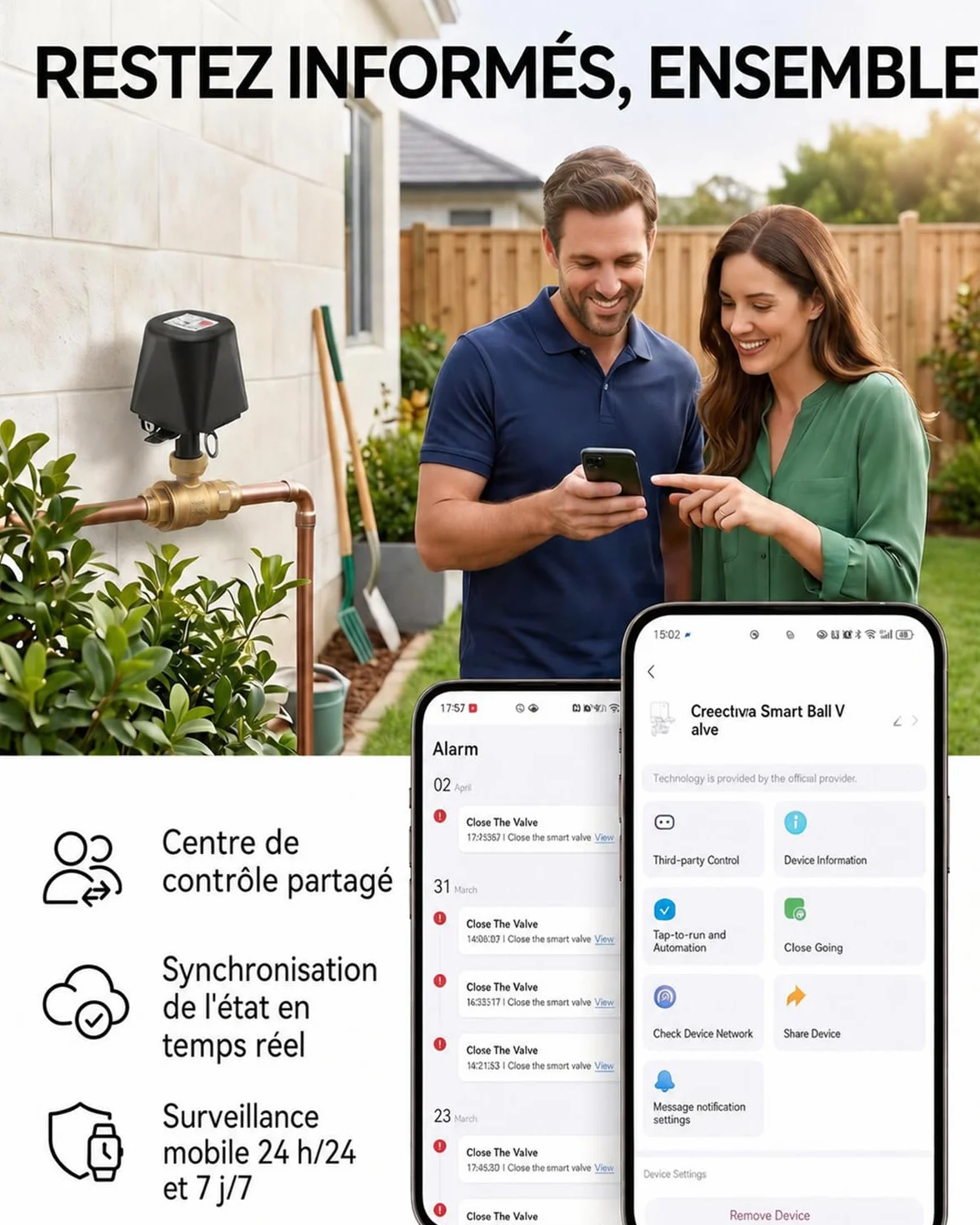 Vanne Connectée WiFi Motorisée Laiton 3/4 Pouce avec Minuteur Compatible Alexa Google Jardin Piscine