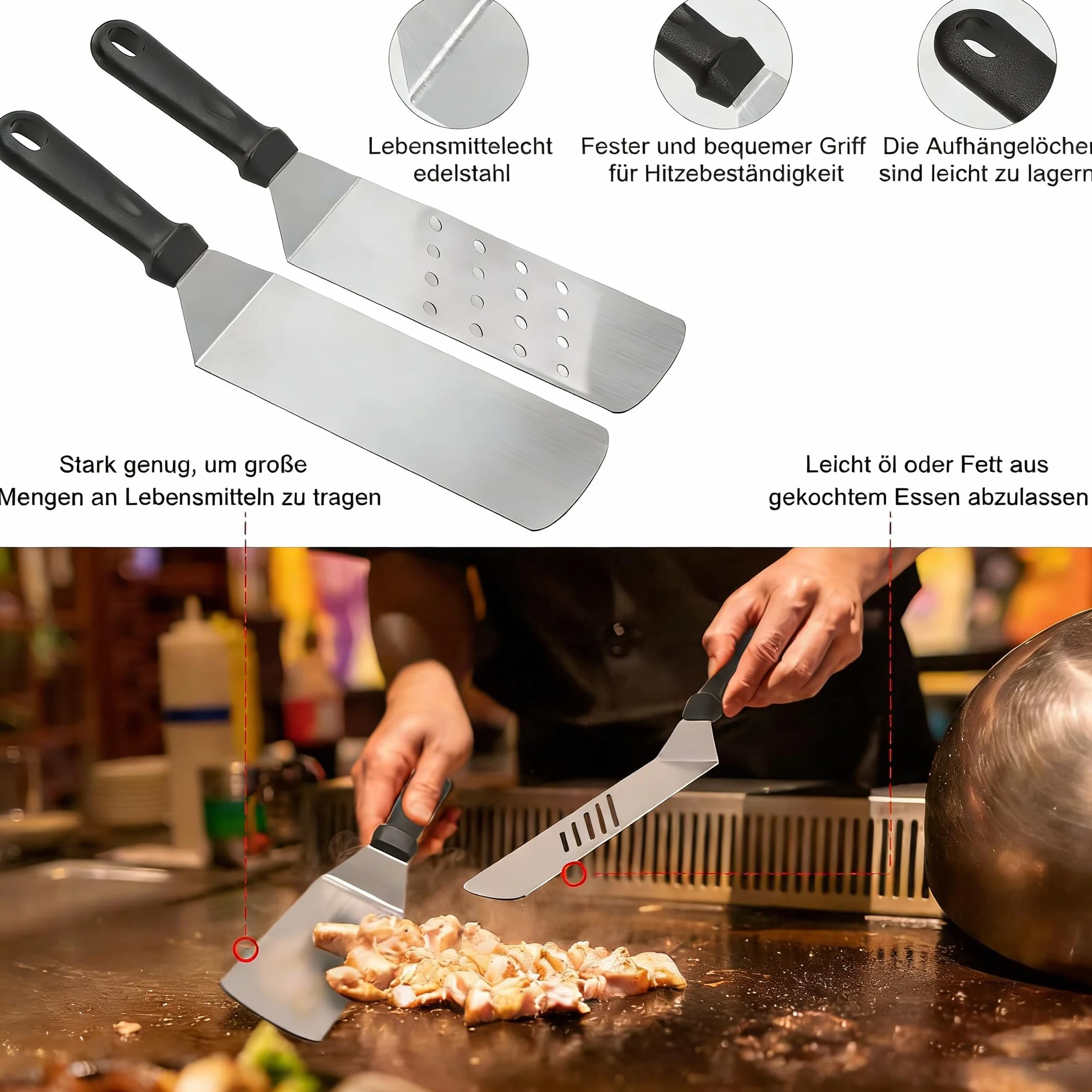Kit d'accessoires de Barbecue en Acier Inoxydable, Spatule Plancha Set, 21 Pièces