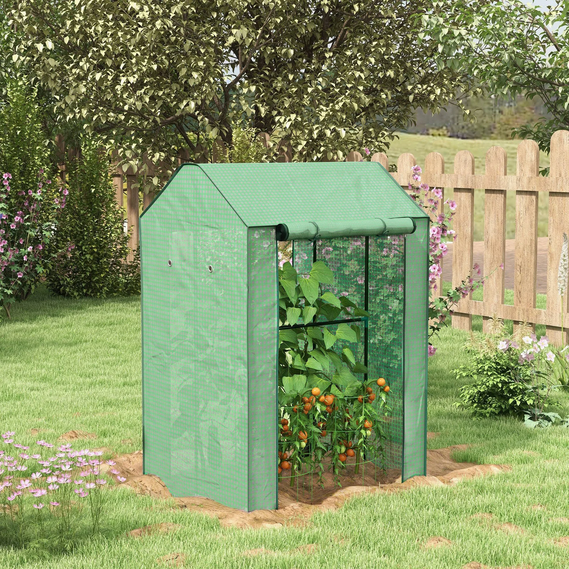 Outsunny Serre de Jardin PE 135 g/m² Châssis Acier 2 Portes zippées 100 x 80 x 150 cm Vert