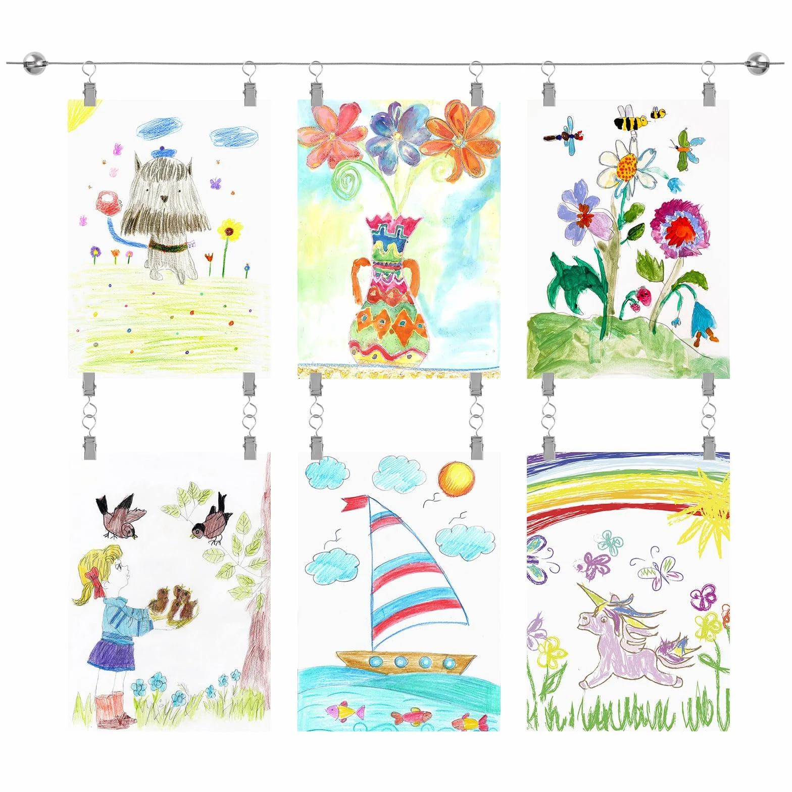 Kit de fil de suspension pour œuvres d'enfants avec clips réglables, décoration murale, 3 m