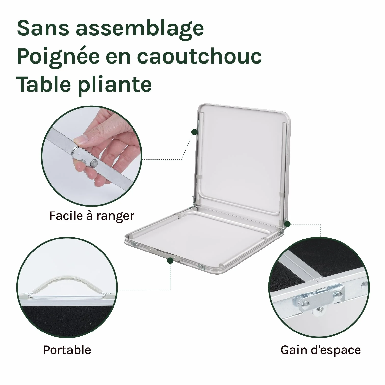 WOLTU Table de Camping Pliante en Aluminium MDF Noir réglable en Hauteur