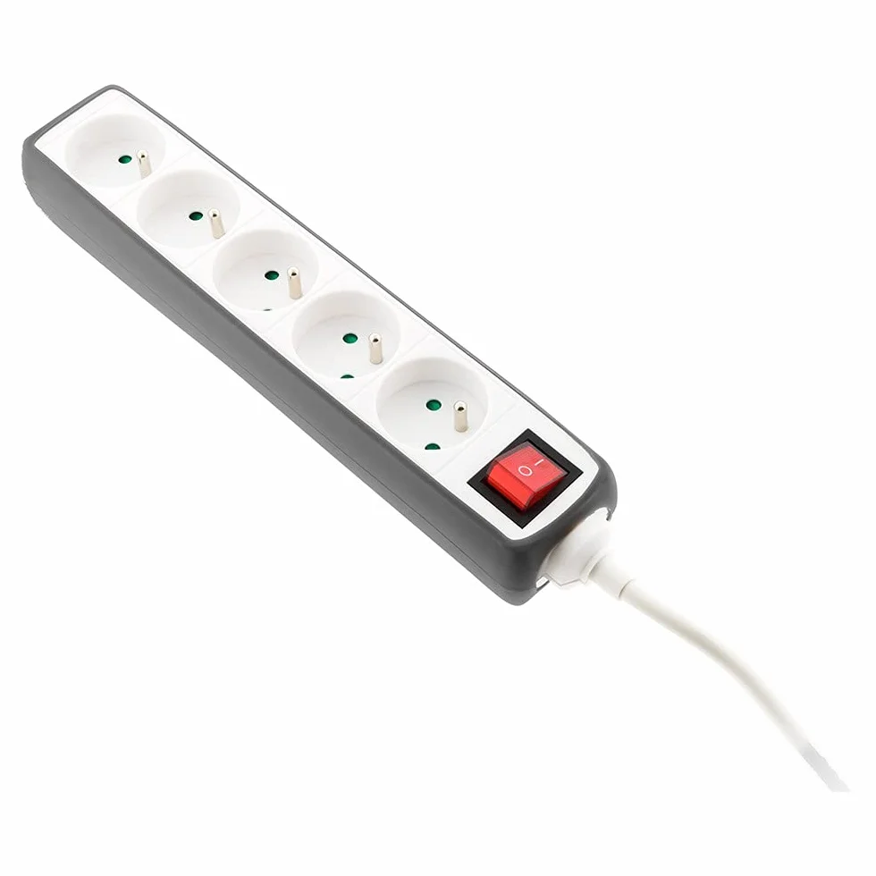 Zenitech Multiprise 5 Prises 16A 2P+T Interrupteur Intégré Housse Silicone Anti-Choc Gris Cordon 1,5 m
