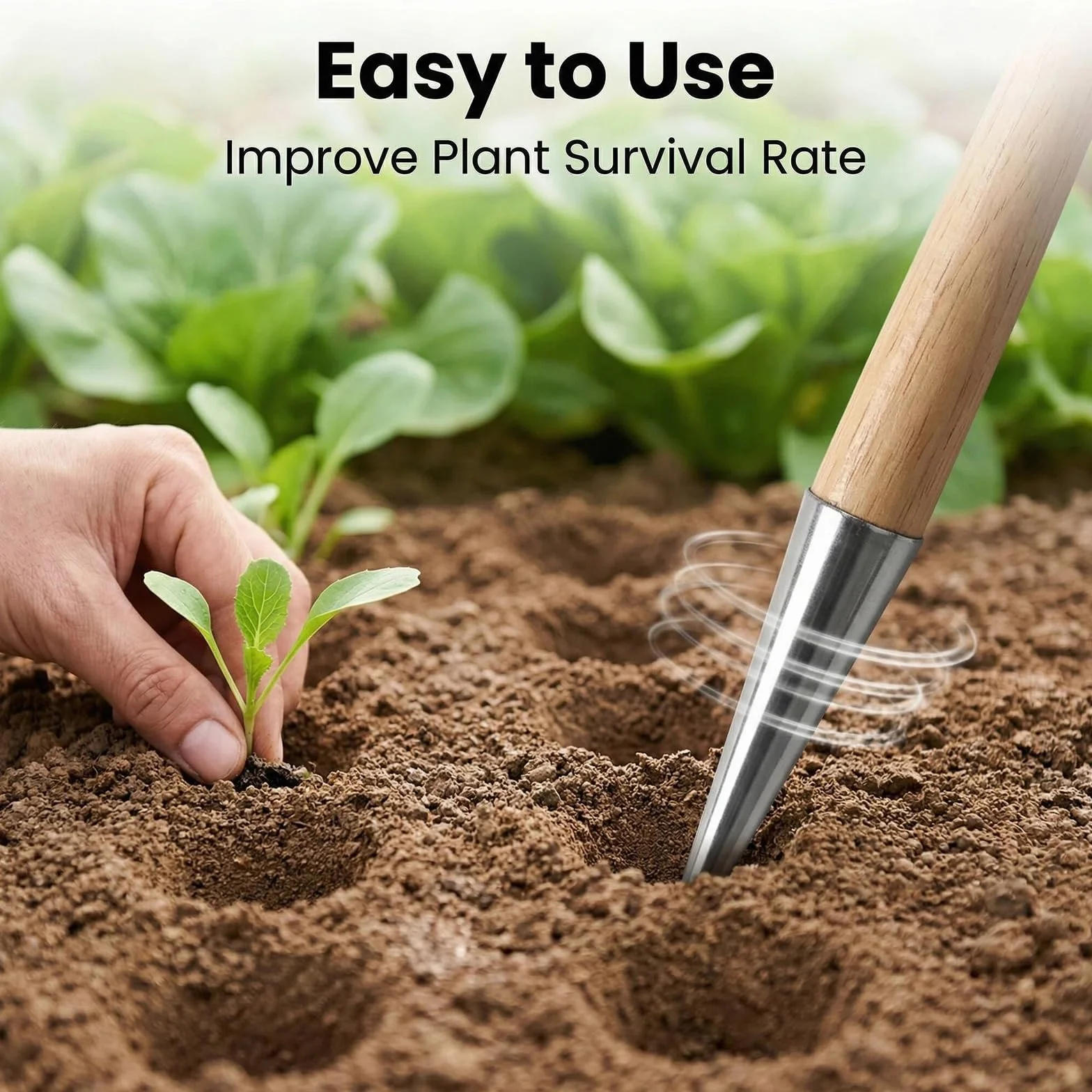Plantoir à Main Traditionnel en Acier Inoxydable avec Manche en Bois - Outil de Jardinage Ergonomique pour Plantation Facile