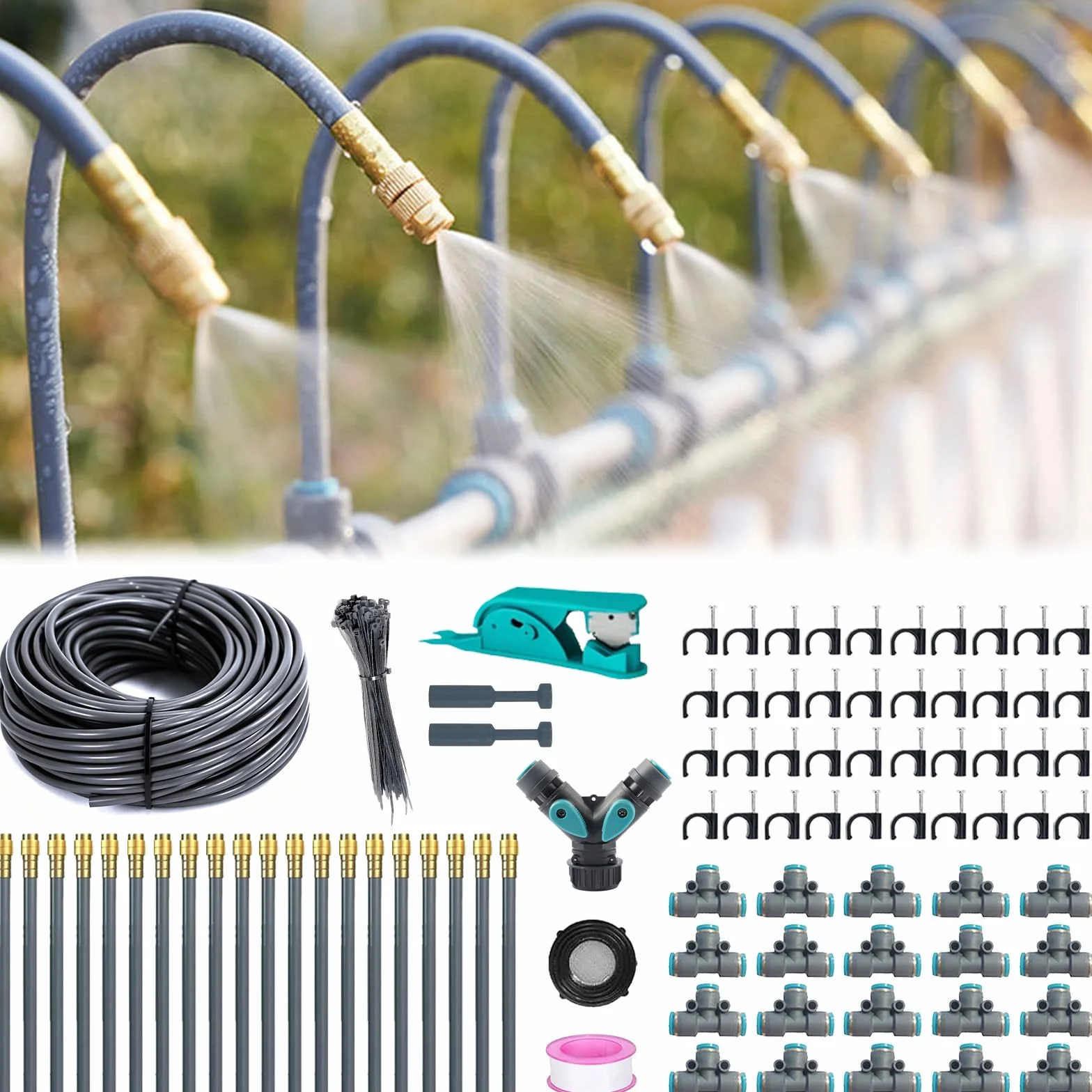 360° Curved Garden Automatic Irrigation System,127 Pièces Systeme Irrigation Jardin 30M,Kit D'irrigations de Brouillard,pour Paysage,Serre,lit de Fleurs et Plantes de Terrasse