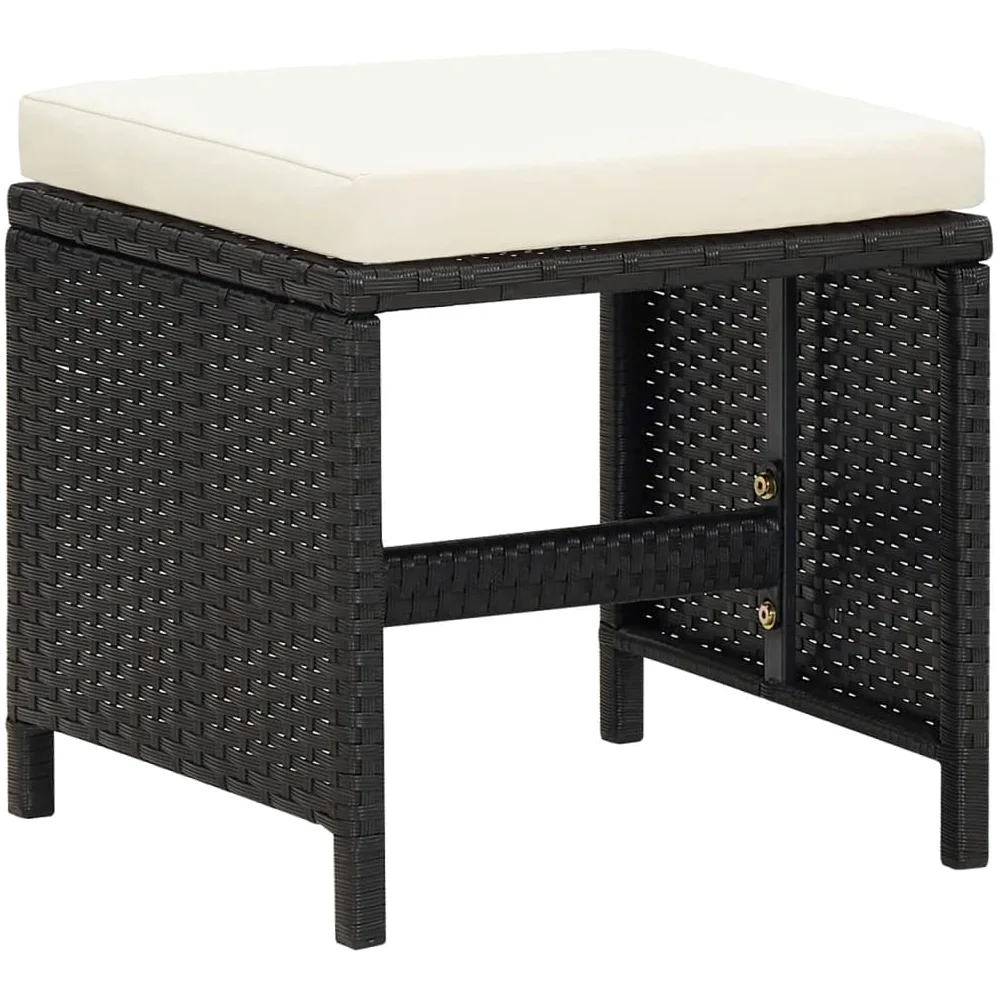 Tabourets de jardin avec coussins lot de 4 noir résine tressée