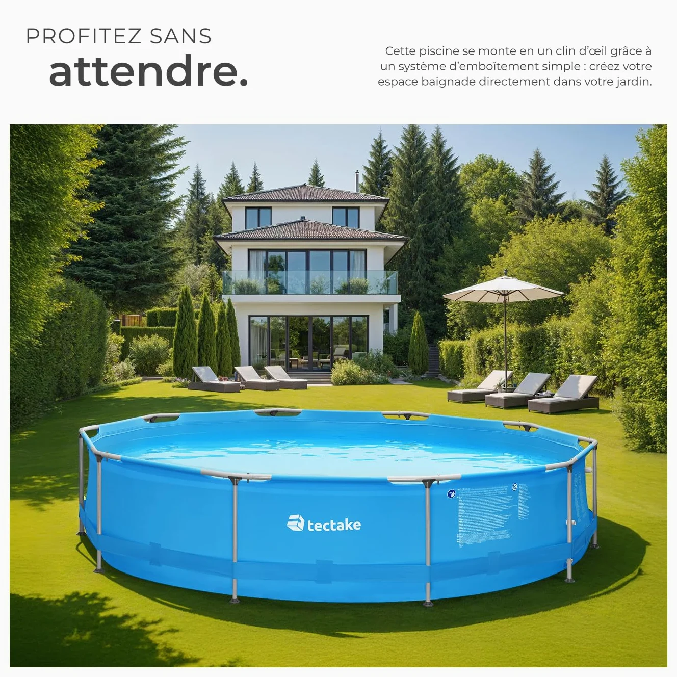 tectake® Piscine Tubulaire Ronde Piscine Hors Sol Ø360 x 76 cm Bleu, Structure en Acier, PVC Résistant aux UV & à la déchirure, avec Pompe Piscine à Filtre, Montage & démontage Facile