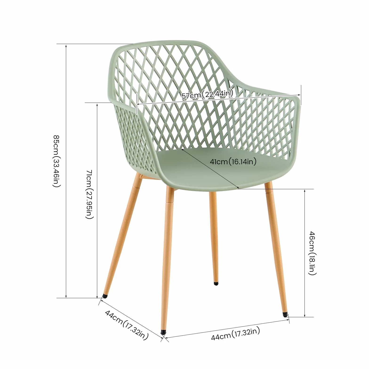 buybyroom Chaise de Jardin Exterieur Lot de 6, Chaise Plastique avec Accoudoir et Pied en Métal, Fauteuil Jardin Exterieur pour Terrasse,Balcon,Salle a Manger,Salon,Dossier à Design Ajouré,Grise-verte