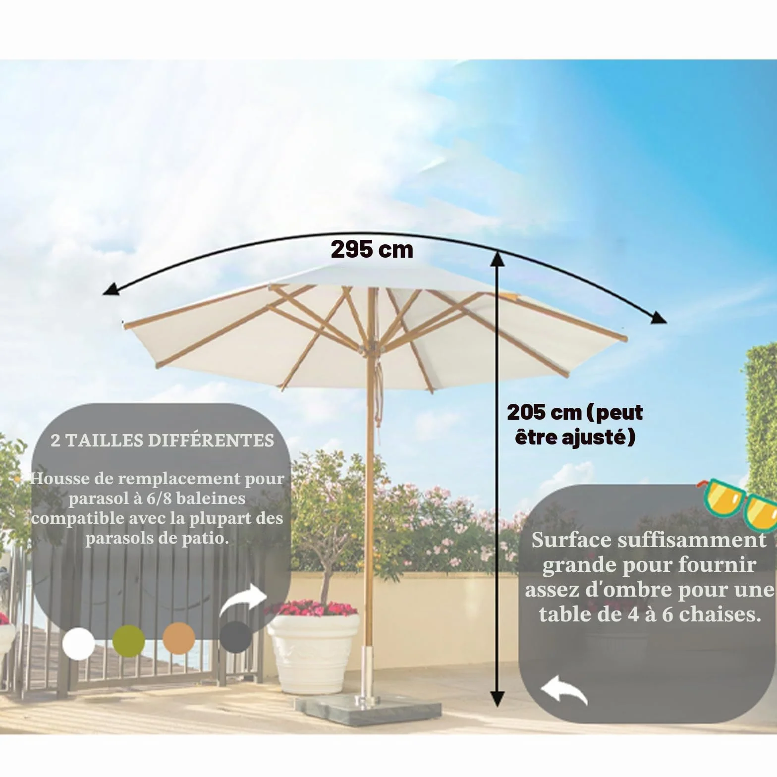 Housse de rechange pour parasol de marché 3 m8 imperméable pare-soleil toile 8 baleines baldaquin extérieur