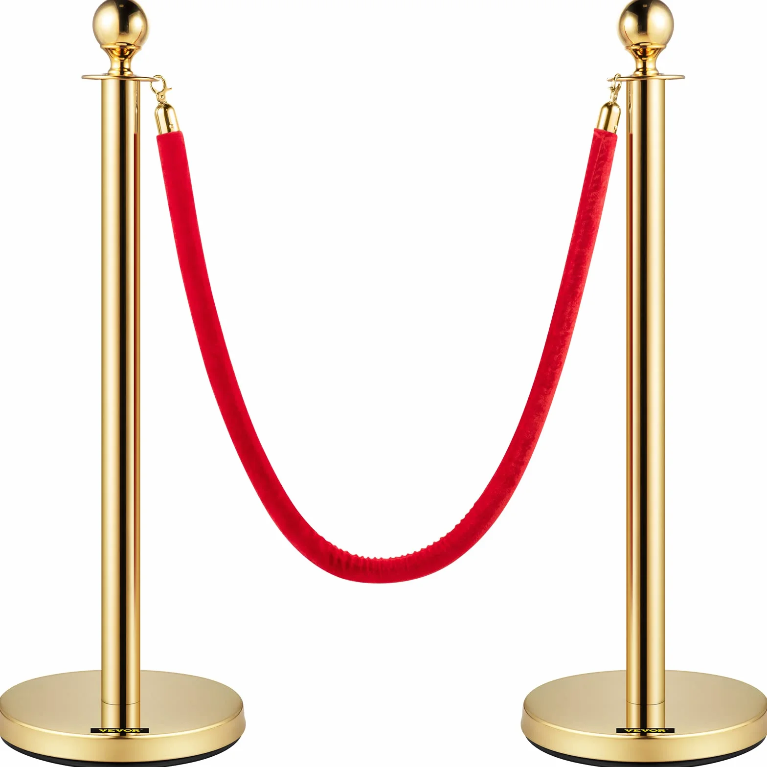 Mophorn Lot de 4 barrières de délimitation en Acier Inoxydable avec tête sphérique et Cordes en Velours Rouge