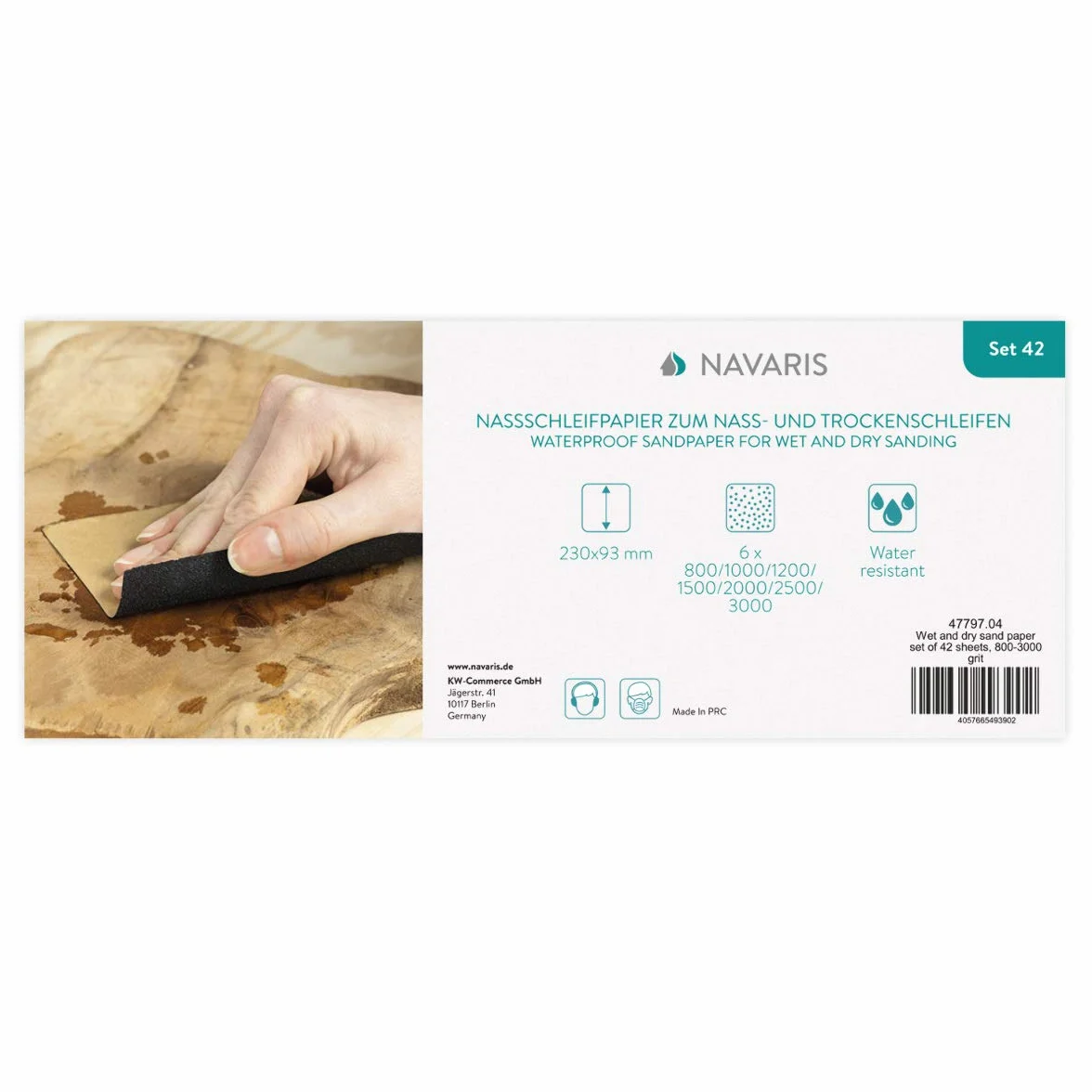 Navaris papier abrasif grain 800 à 3000 - Feuille abrasive 23 x 9,3cm pour poncer bois métal