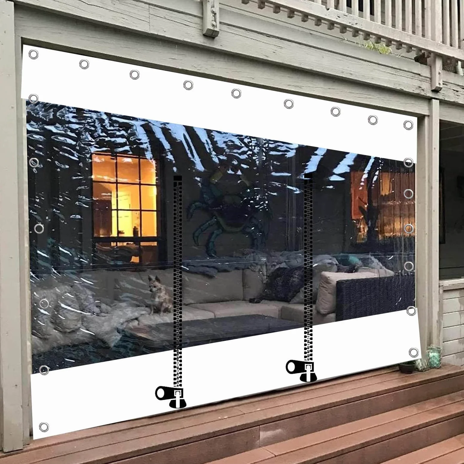 Pxzybd Rideaux transparents avec porte à fermeture éclair, panneaux latéraux en bâche transparente imperméable pour tonnelle portique, bâche en PVC avec œillets, rideaux de séparation, W×H-2×3 m (6,6
