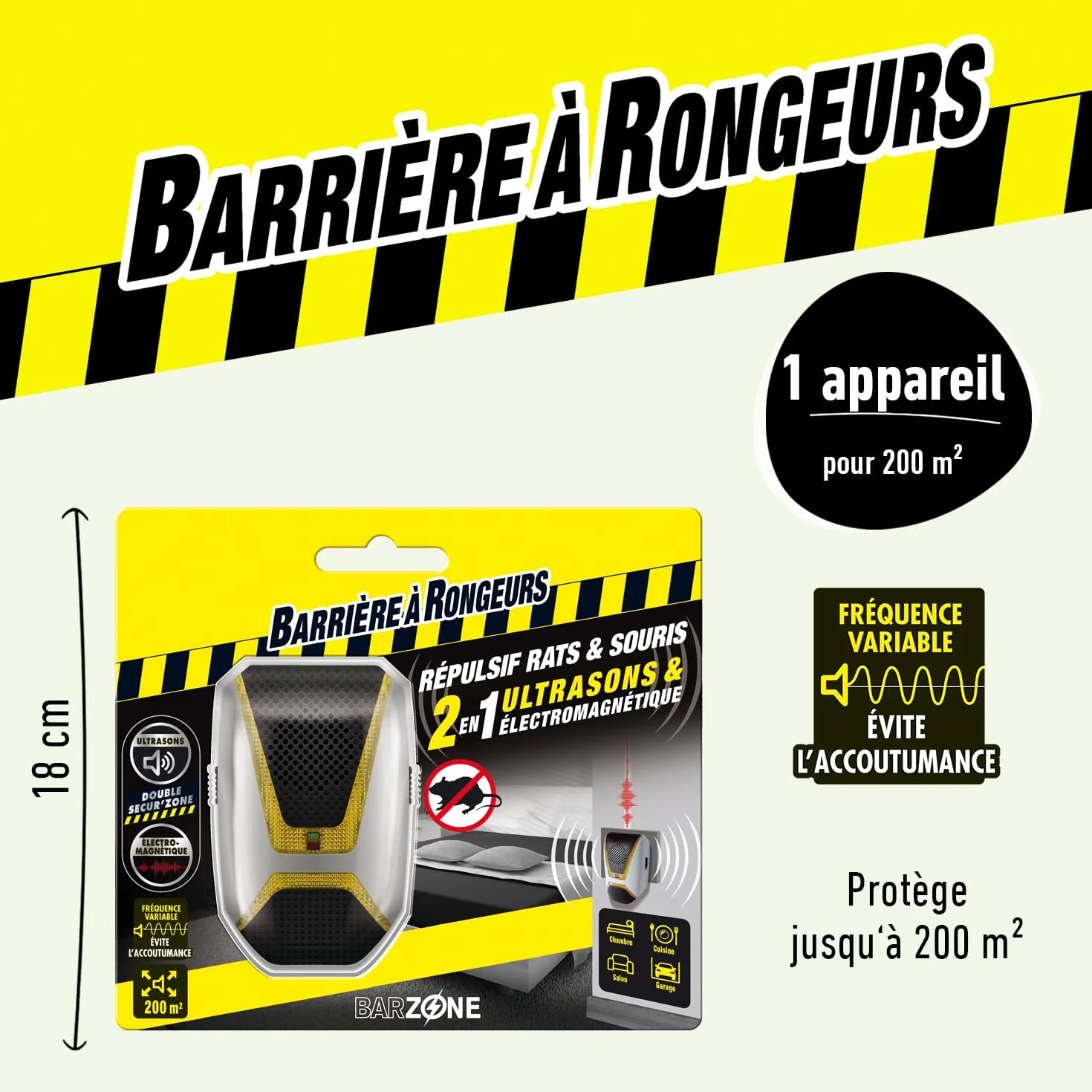 BARRIERE A RONGEURS Répulsif ultrasons & électromagnétique Rats et Souris - Blister de 1 Appareil, Nicht Zutreffend