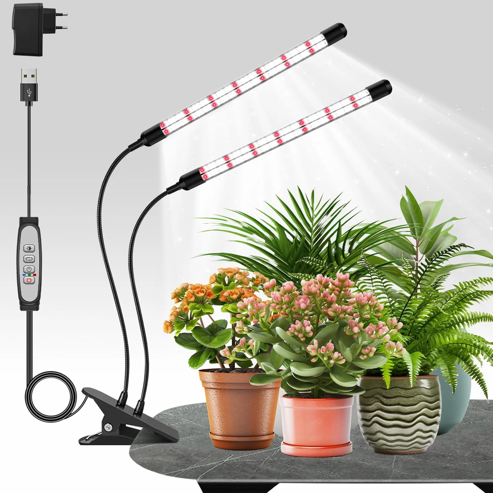 Lampe pour plantes à 2 têtes, lampe de culture à spectre complet en forme de V pour plantes d'intérieur, 3 modes d'éclairage, minuterie automatique 6/12/18H