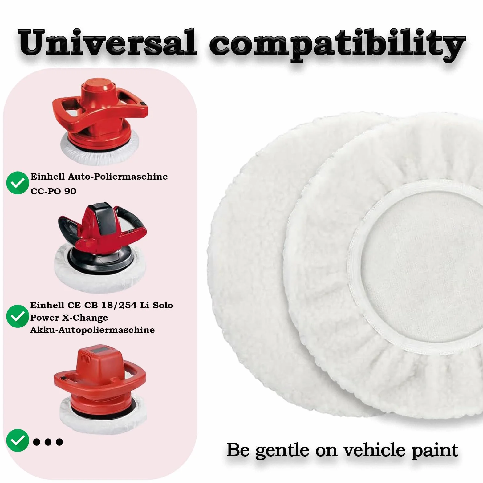 Bonnet de polissage laine d'agneau 220-250 mm pour polisseuse orbitale voiture Einhell CE-CB 18/254 Li CC-PO 90