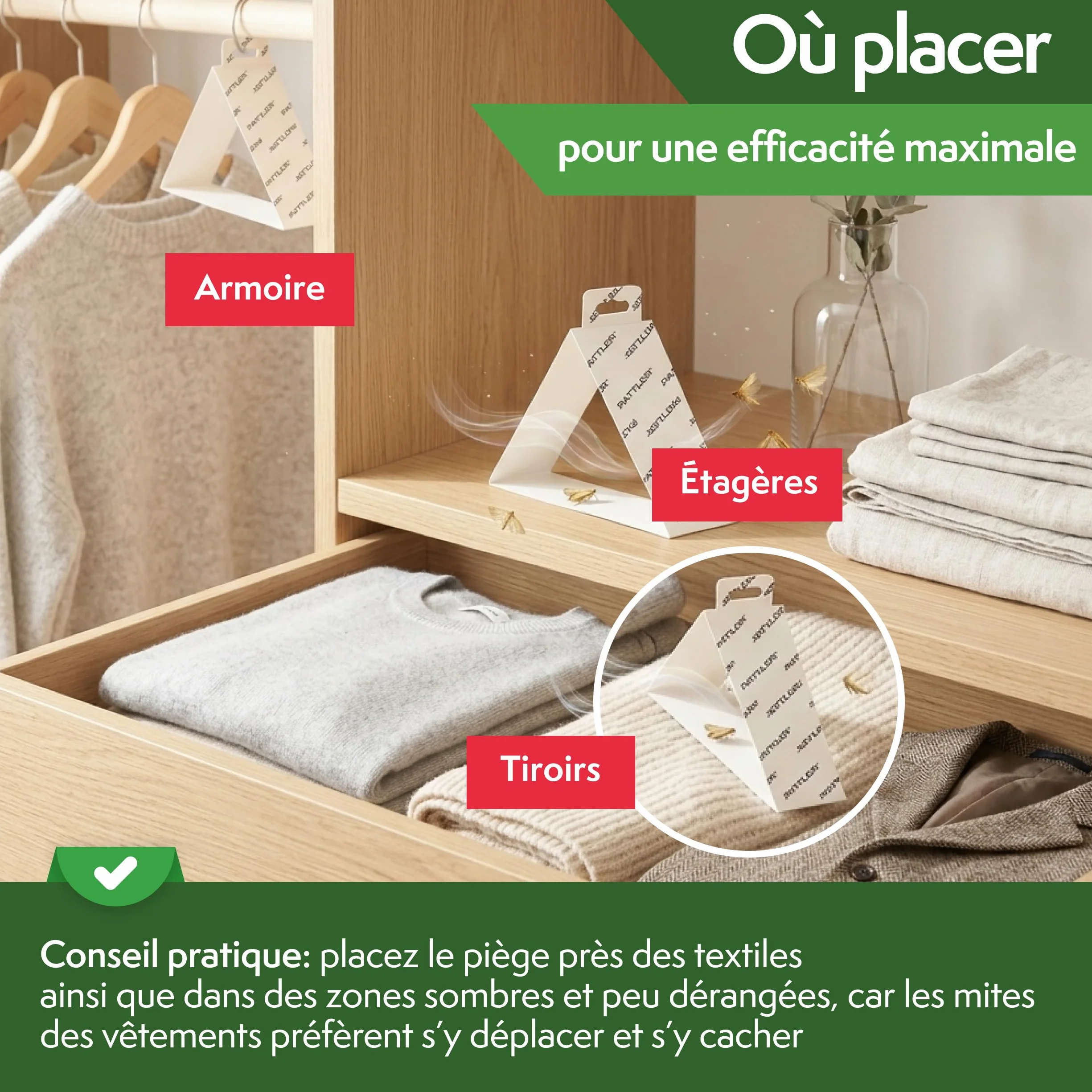 PATTLER Anti Mites Textiles avec Phéromones - 8 Pièces. Protection Anti Mites Vetements pour Armoire Vetement et Penderie, Pièges Adhésifs pour la Détection et Le Contrôle des Mites Textiles.