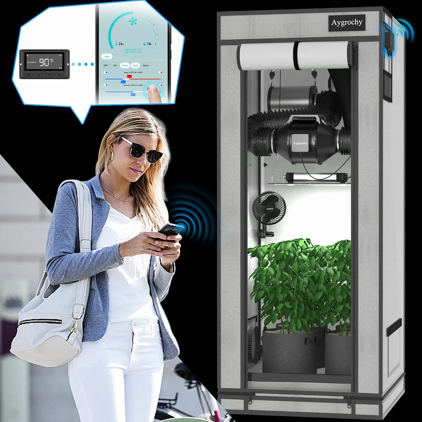 Aygrochy 100mm Extracteur d'Air EC triphasé 3000 tr/min pour Booster Tentes de Culture