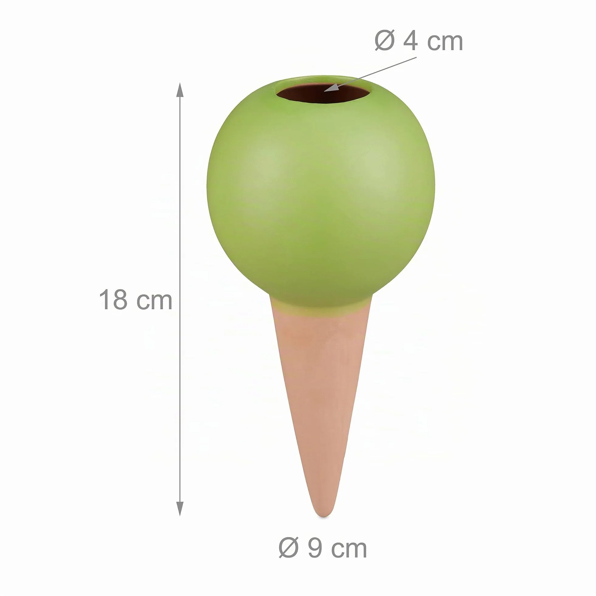 relaxdays Cône d’arrosage en Argile, Lot de 4, Boules pour Bouteilles d’1,5 l, Accessoire en céramique, Terre Cuite/Vert