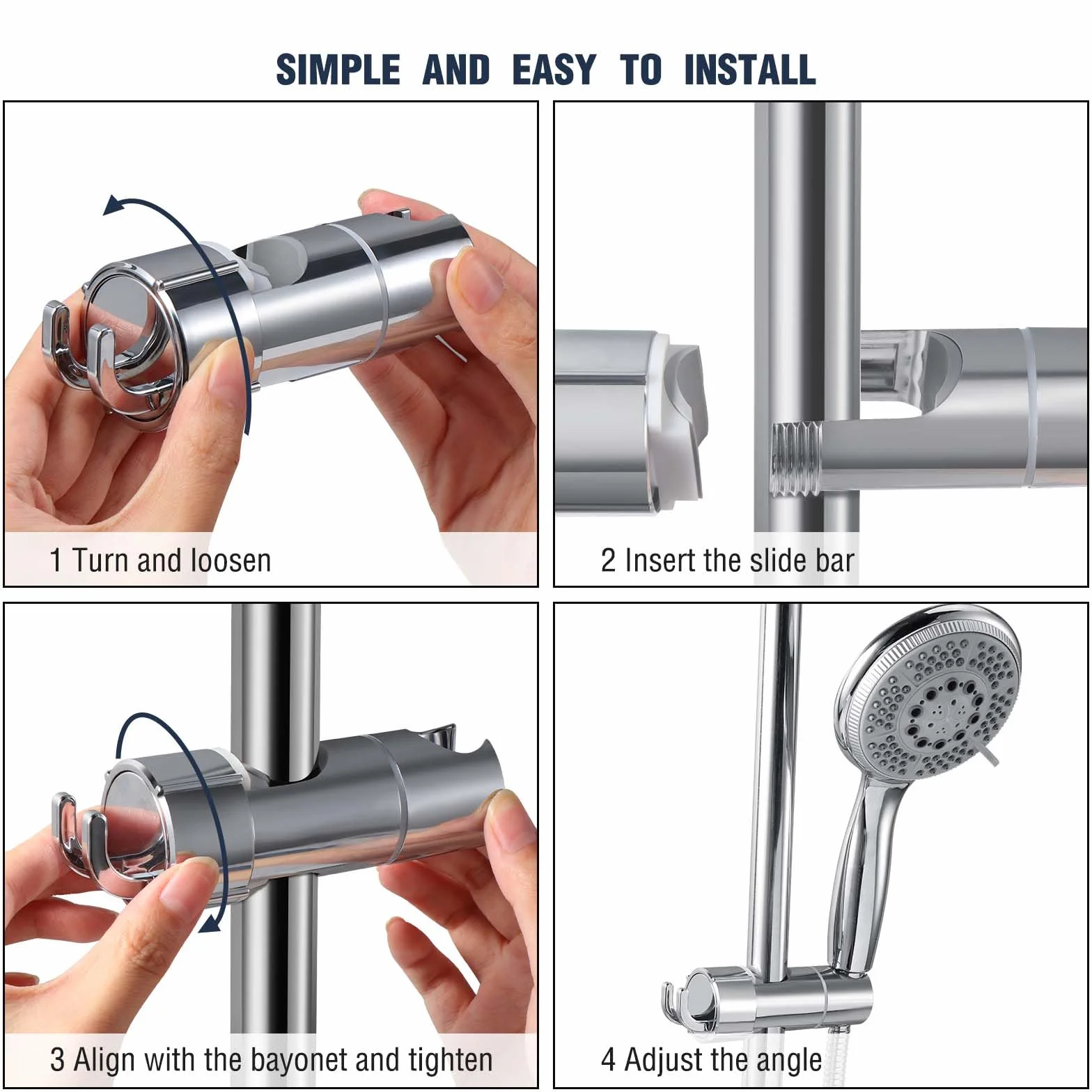 Support Pommeau de Douche Sans Percage, Diamètre Réglable 18-25 mm, avec Crochet et Entretoise Intégrée