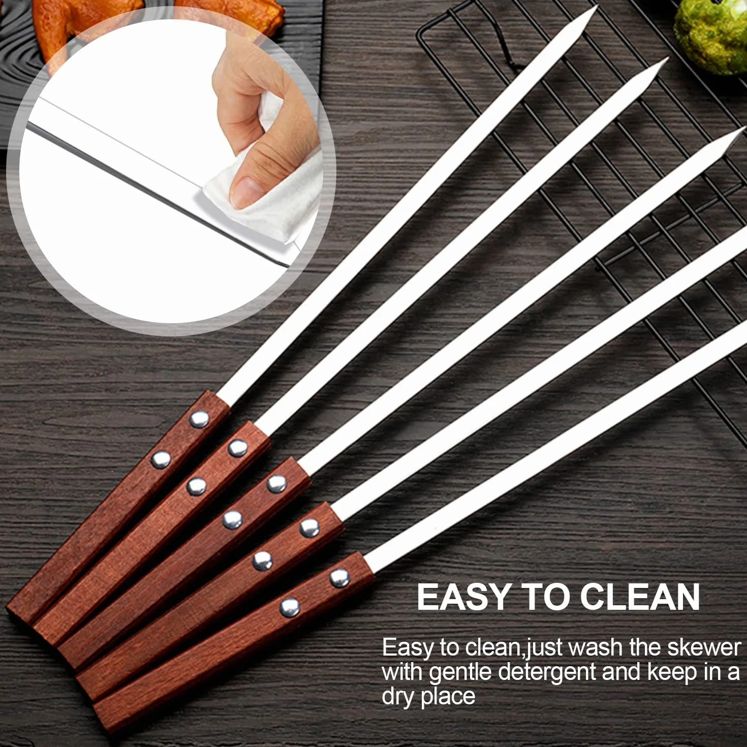 Pique a Brochette Inox pour Barbecue, 8 Pièces, Réutilisable, Ustensiles Camping
