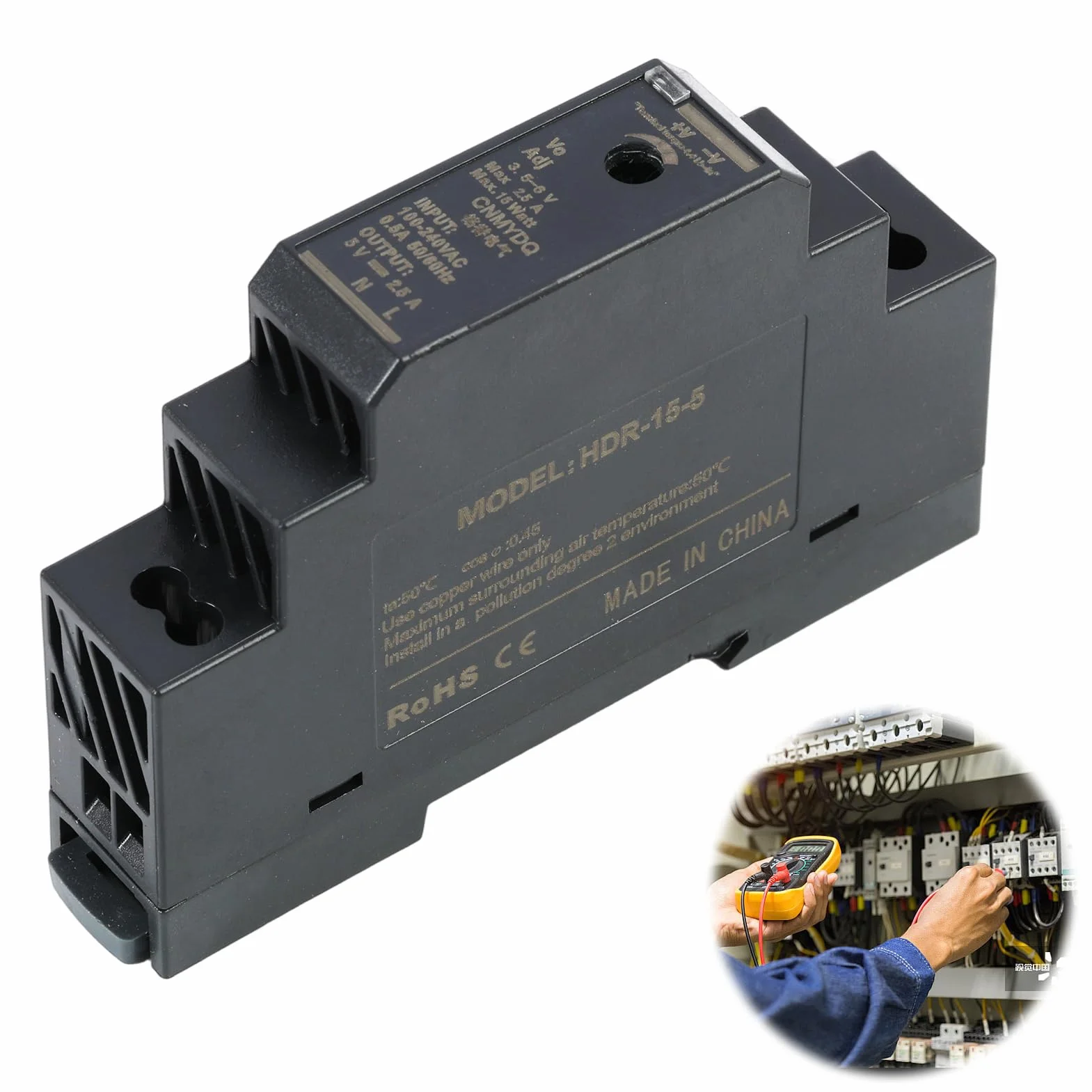 Alimentation Rail DIN 5V DC 3A 15W TS 35 pour Armoires Électriques Domotique