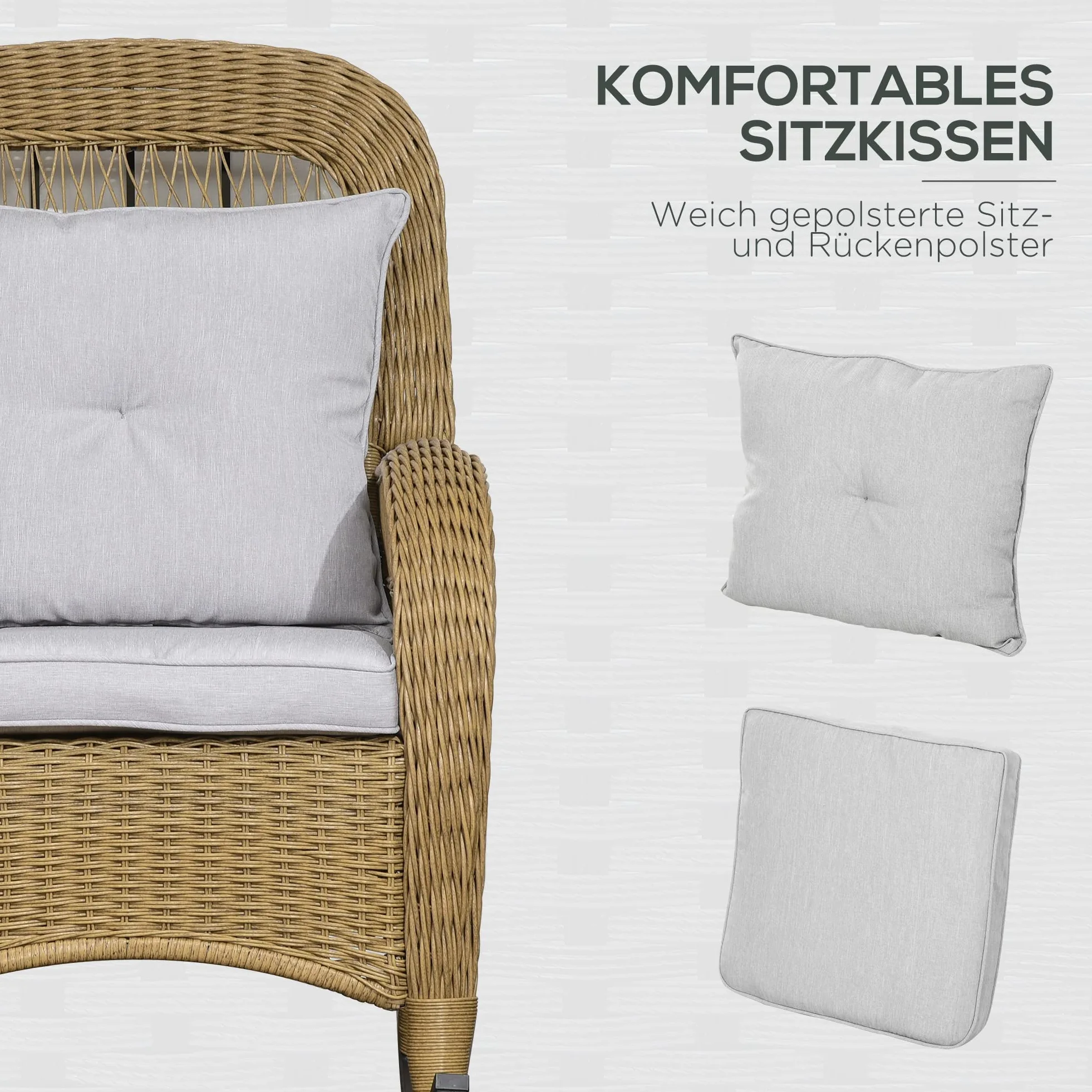 Fauteuil à bascule en rotin Outsunny, fauteuil à bascule avec coussin, fauteuil de jardin avec housses lavables, meuble de salon pour cour, jardin, terrasses, jaune, 69 x 92 x 100 cm