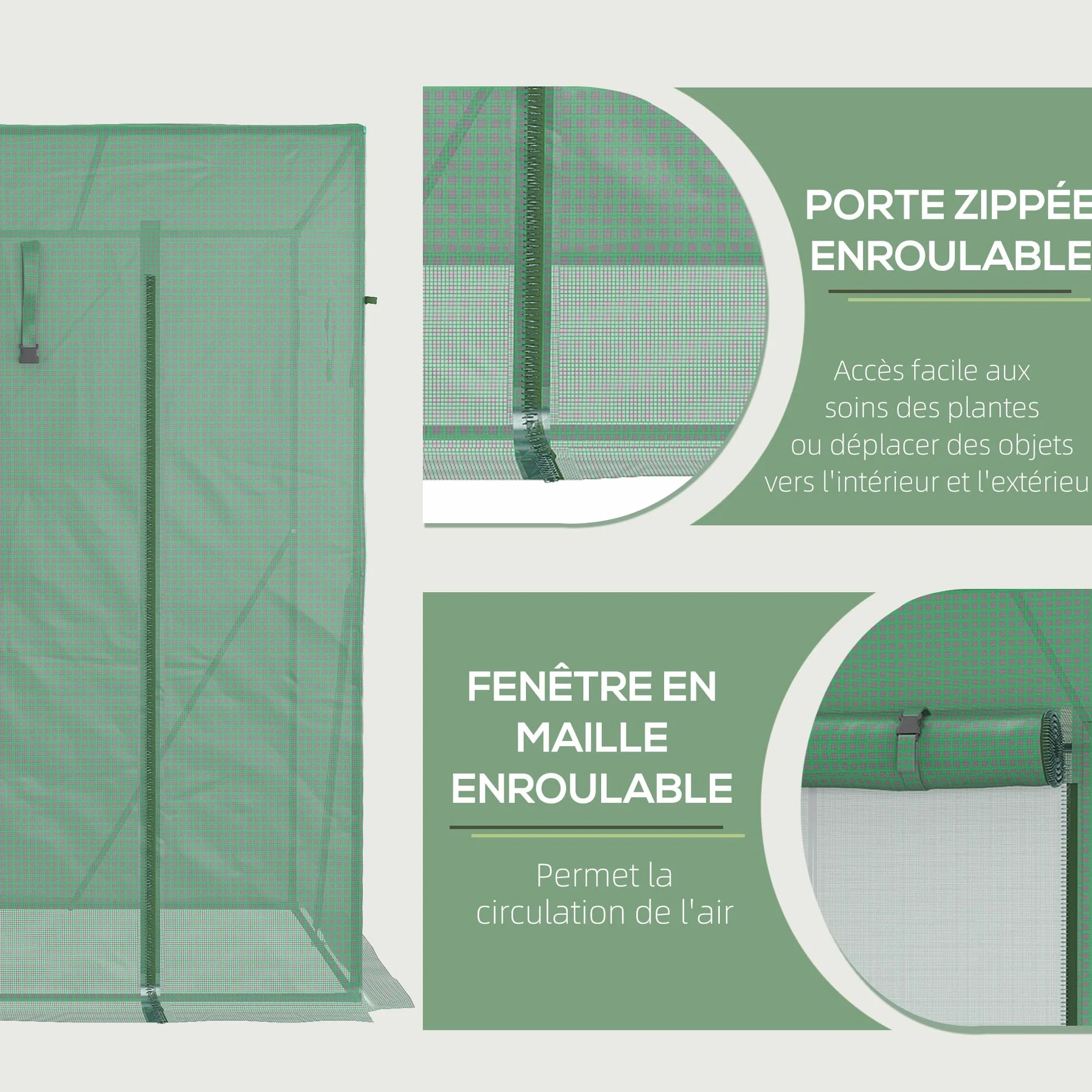 Outsunny Serre de Jardin PE, Serre de Balcon, bâche renforcée 140 g/m², châssis en Acier, Porte zippée Enroulable, pour légumes Plantes Fleurs, intérieur et extérieur, 200 x 77 x 169 cm, Vert