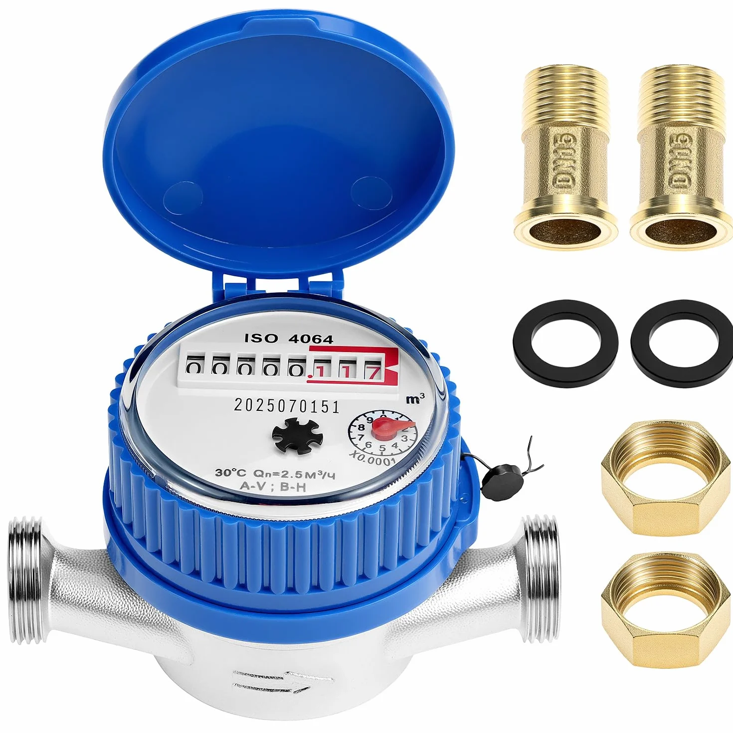 QWORK Compteur d'eau pour jardin 1/2 pouce laiton avec couvercle de protection