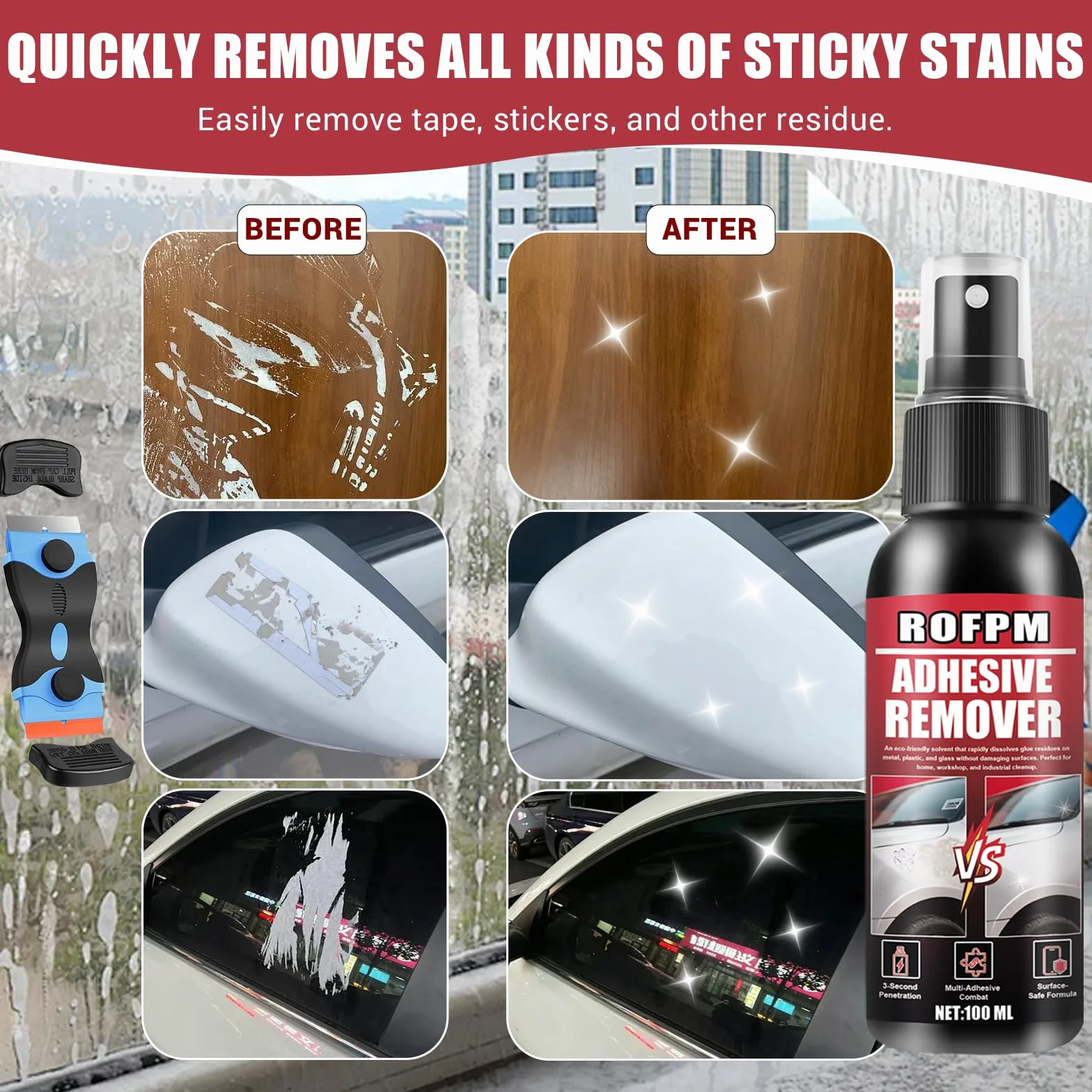 Dissolvant Colle Forte, Spray Décapant Adhésif, Retire Étiquettes et Résidus, 2 Pièces