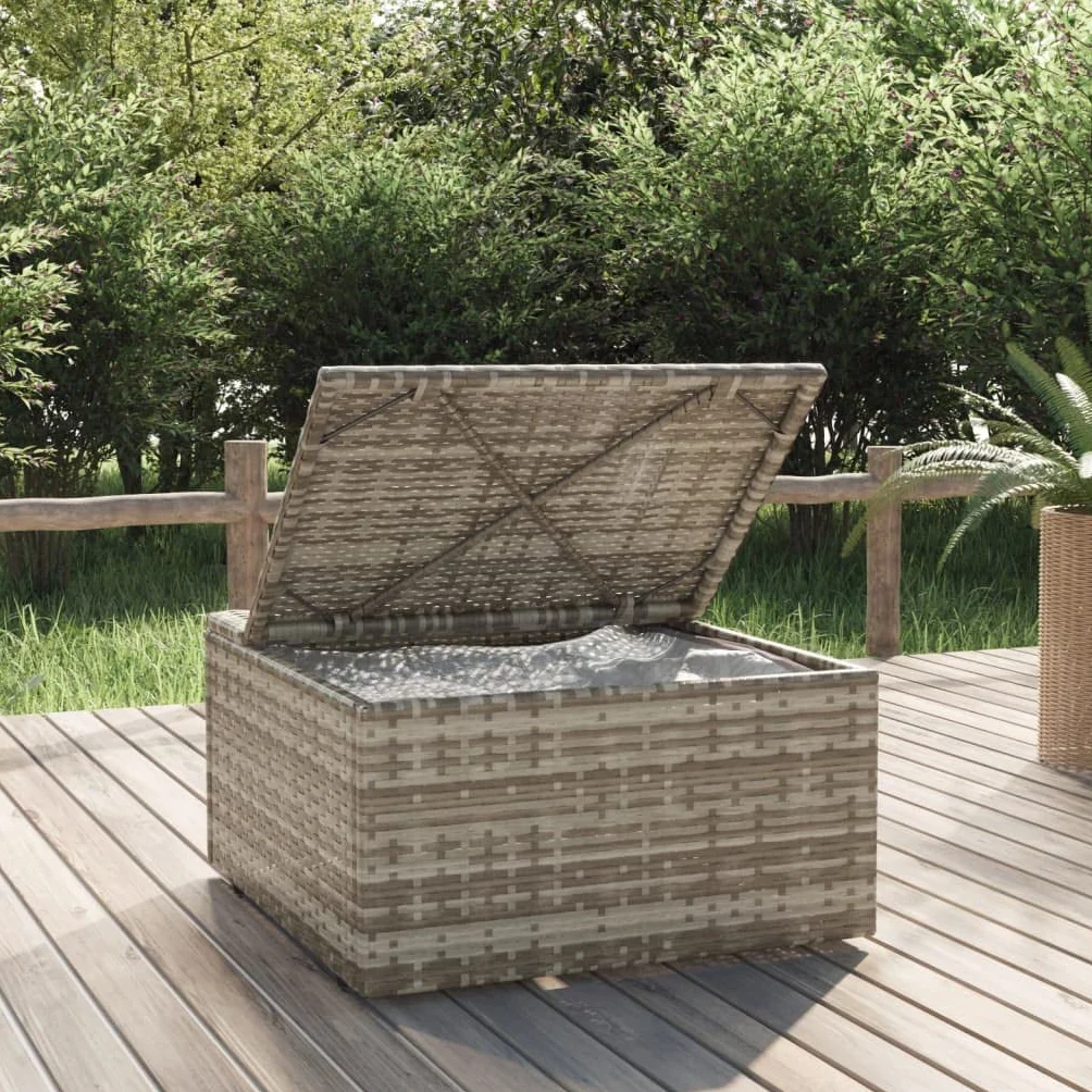 Repose pied de jardin et coussin Gris 55x55x30cm Résine tressée