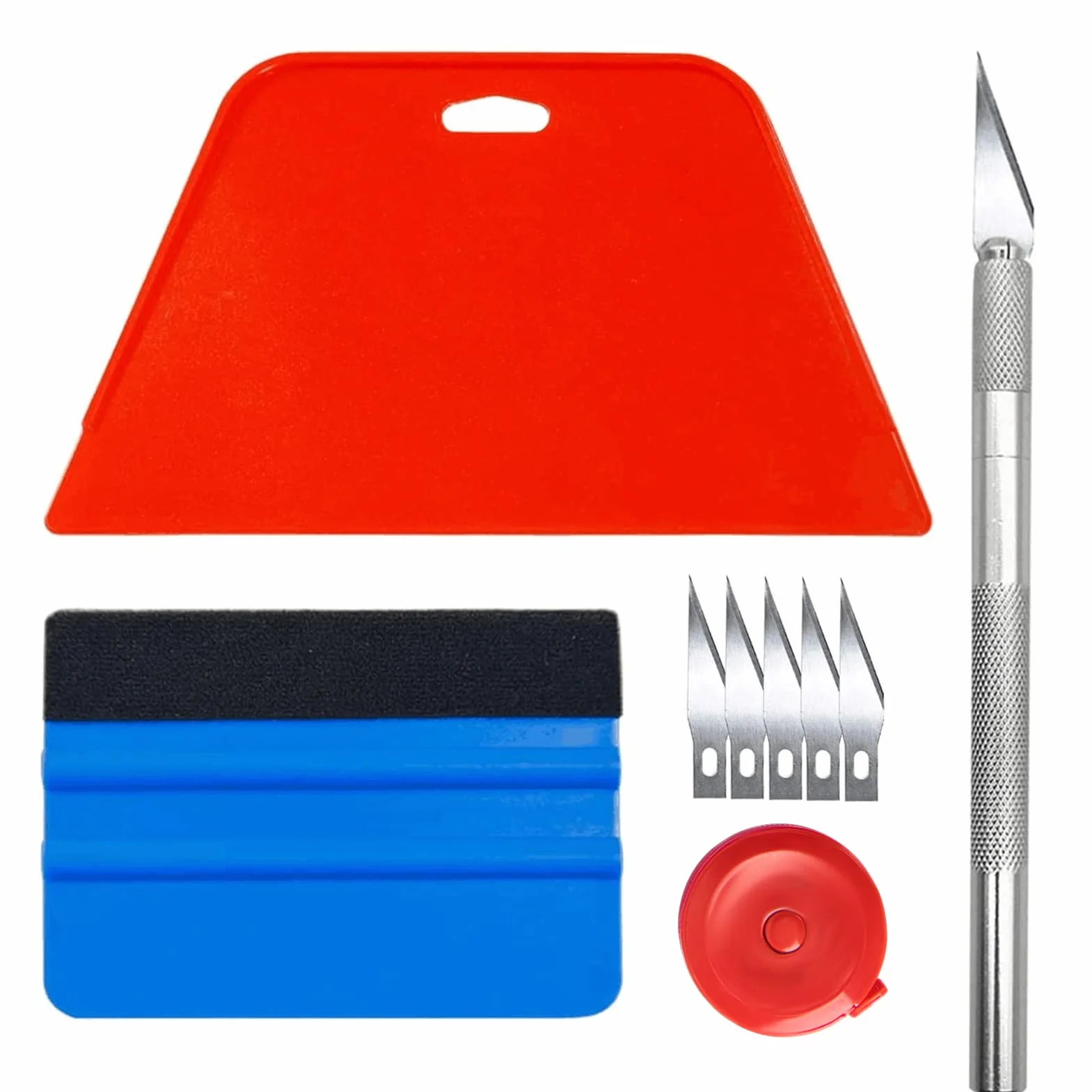 Art3d Kit Covering Outils de Film Papier Peint Fenêtre Voiture Carrelage Vinyle Raclette Pose Adhésif Squeegee Silicone Couteau Universel Lames 1.5m Mètre Ruban